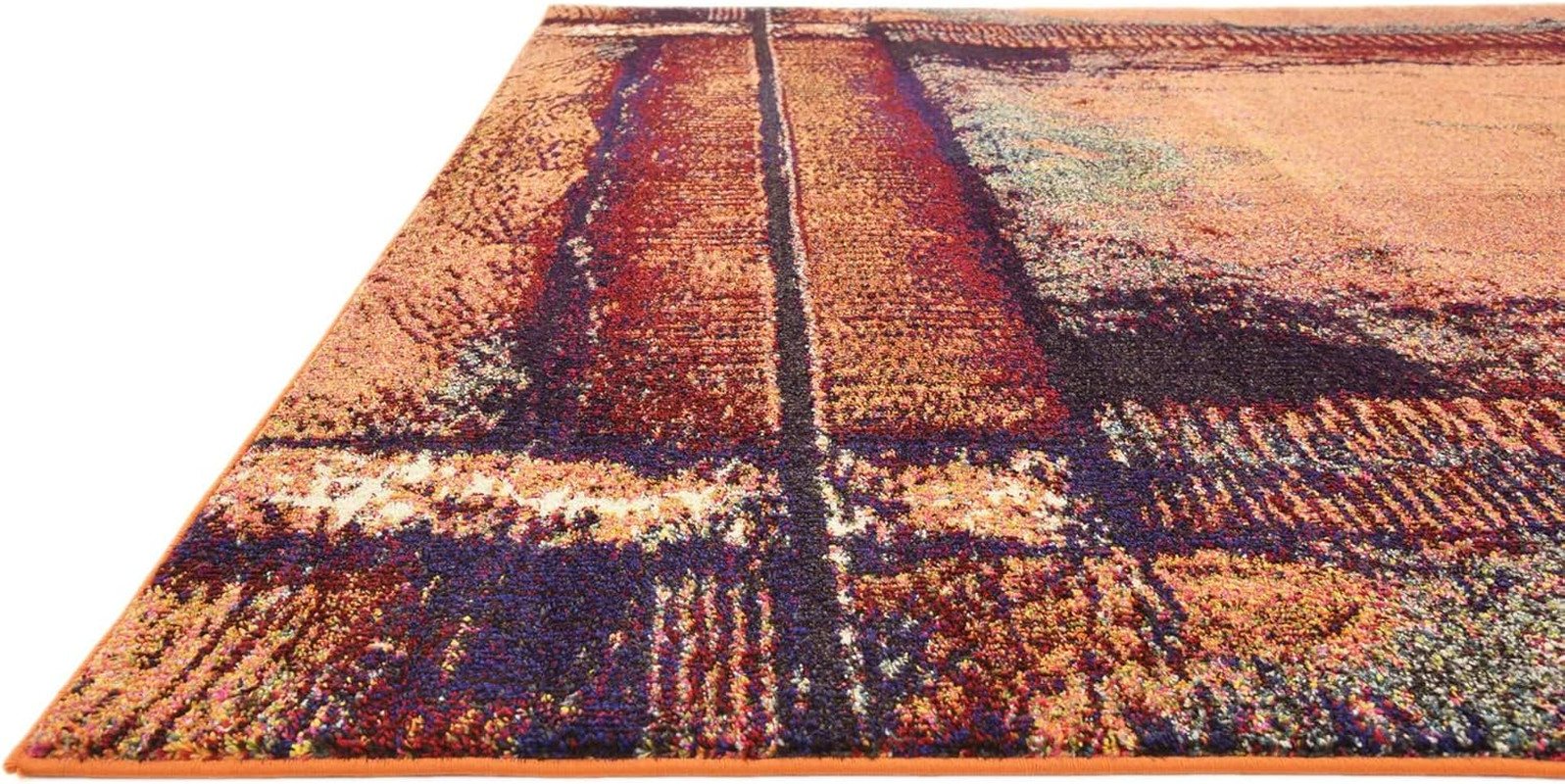 Rustic Modern Abstract Area Rug – Estrella Collection 8′ x 11′ in Orange/Black