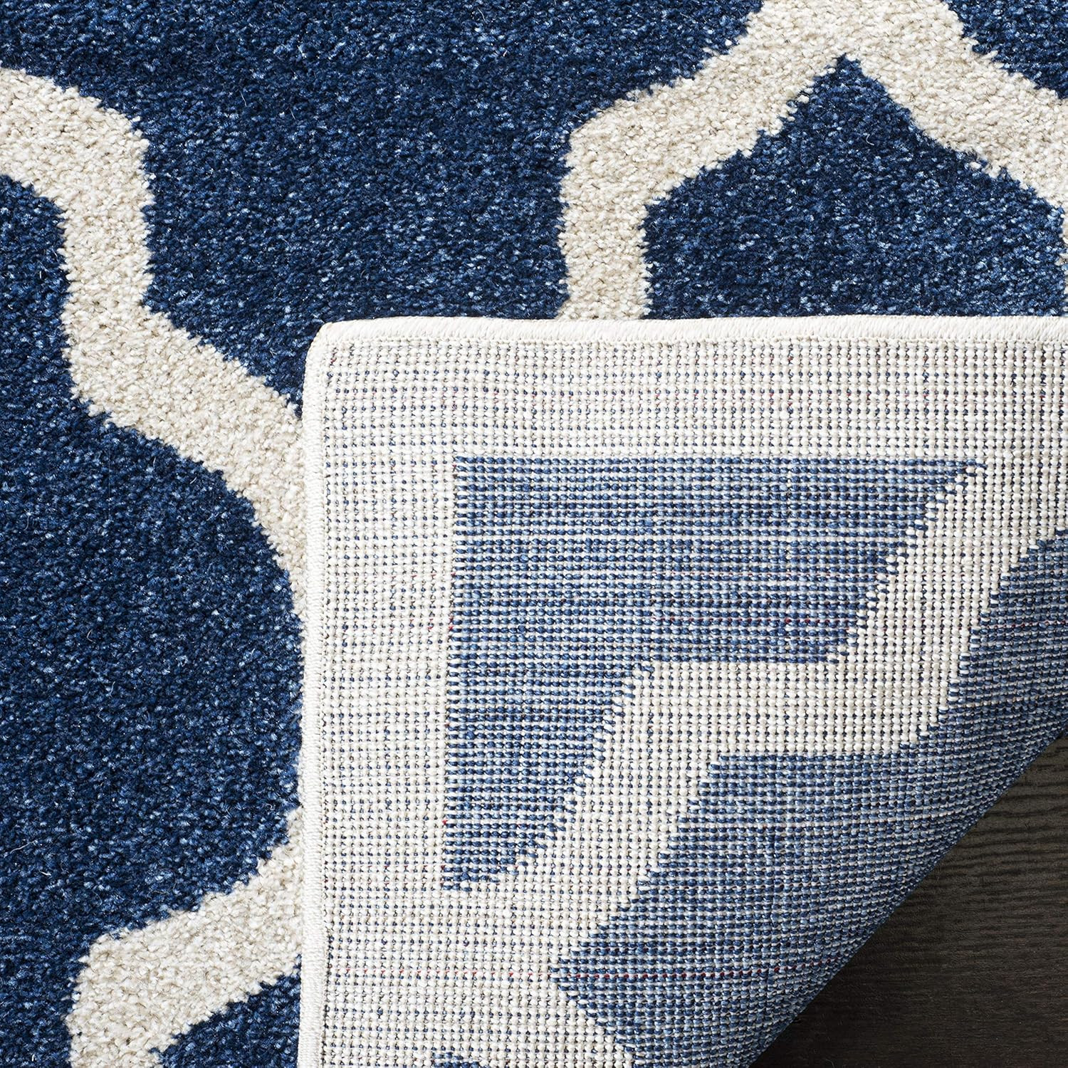 Amherst 9′ x 12′ Area Rug – Navy & Beige Moroccan Trellis, Easy Care