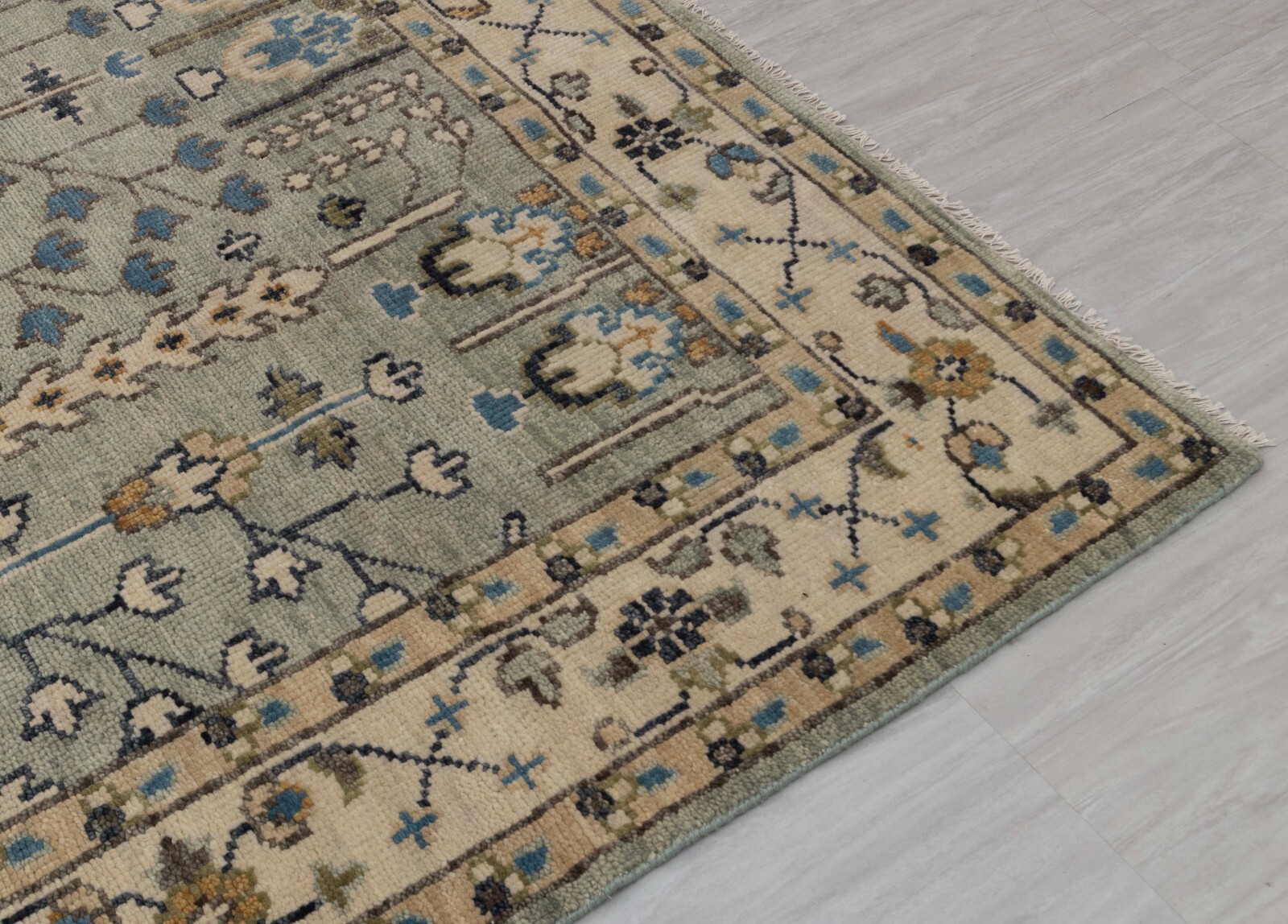 Light Green Ivory Wool Tree Of Life Oushak Turkish Style Handmade CUSTOMIZED Rug
