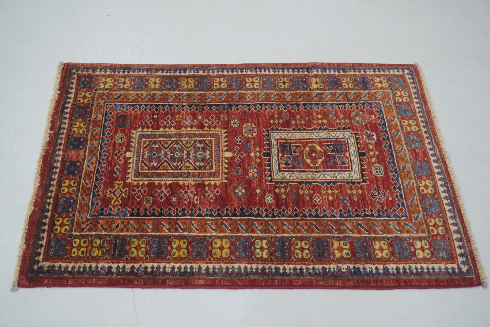 2×4 ft Red Afghan Hand Knotted Traditional Area Rug