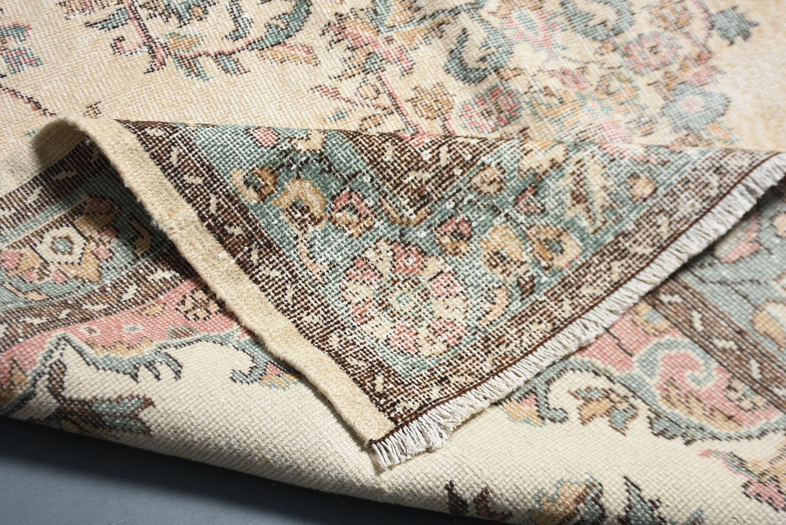Turkish Vintage Rug, 6,1×9,5 ft Large Rug, Blue Brown Floral Wool Rug