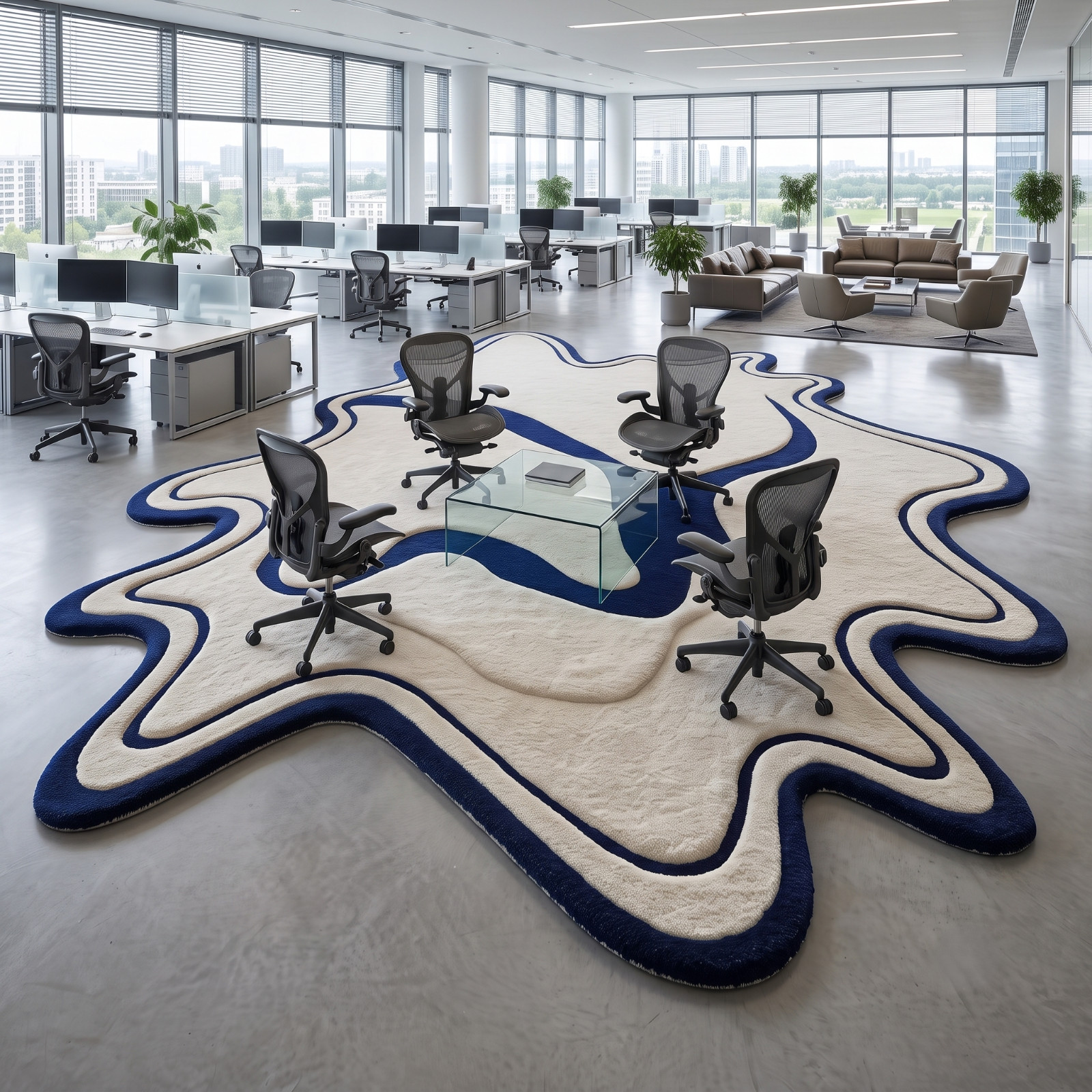 8×10 Hand Tufted Wool Area Rug Blue Modern Irregular Designer Carpet Living Room
