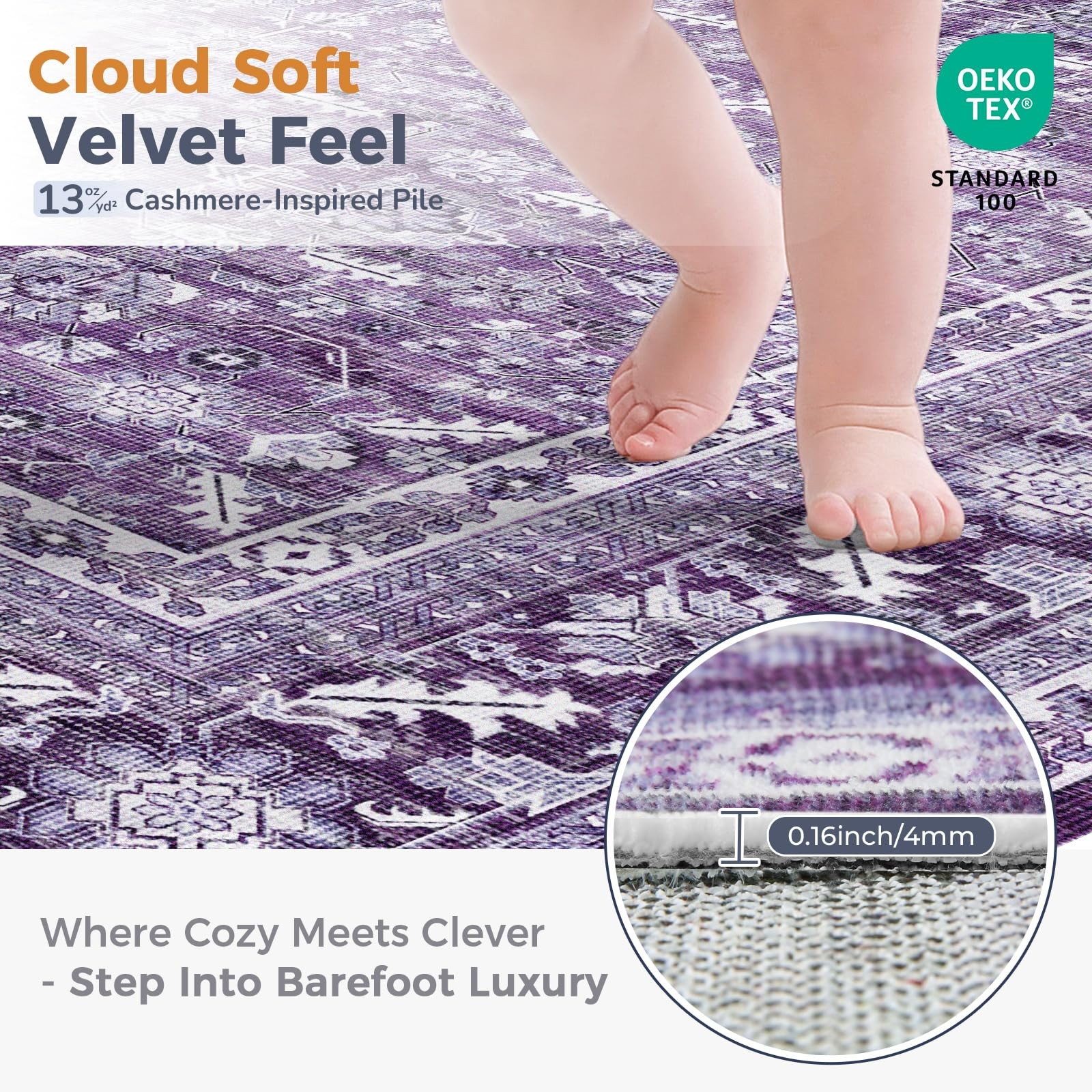 Vintage Purple Area Rugs 5×7, 5 x 7 Retro Washable Rug Non Slip, Low-Pile Fau…