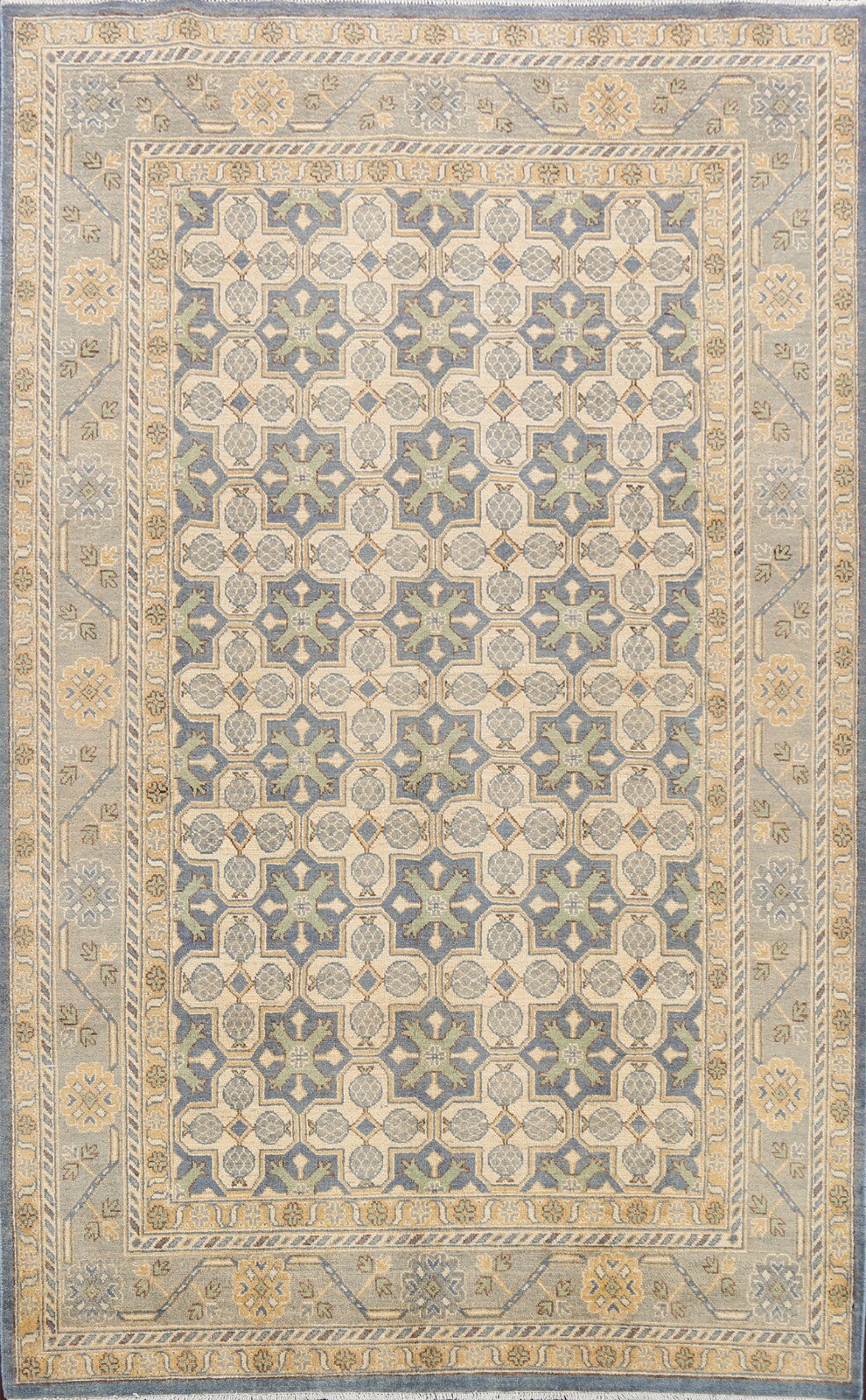 All-Over Geometric Oriental Area Rug Vegetable Dye Hand-knotted Wool 6×9