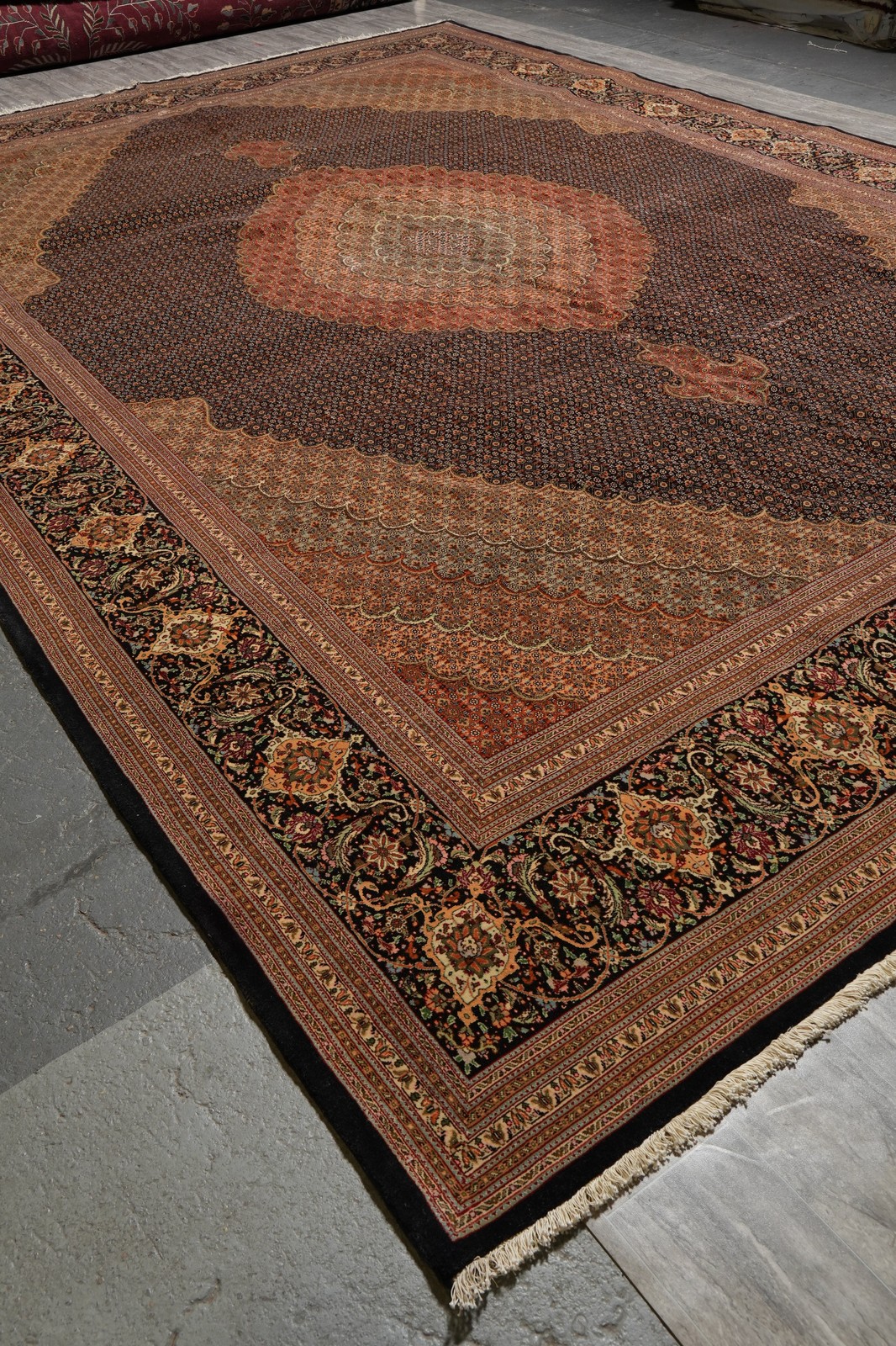 11.6 x 16.6 Authentic Tabriiz Mahii 400 KPSI Wool and Silk Rug Black #PIX-691