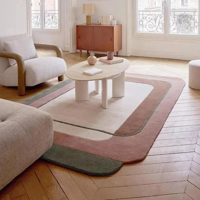 8×10 Modern Abstract Hand Tufted Wool Area Rug Neutral Layered Carpet