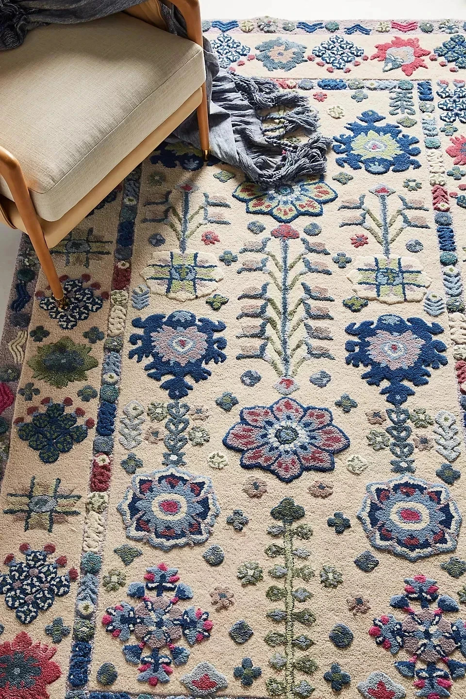 Handmade Tufted 100% Wool Rug Blue Floral Modern Design For Living Room rug 8×10