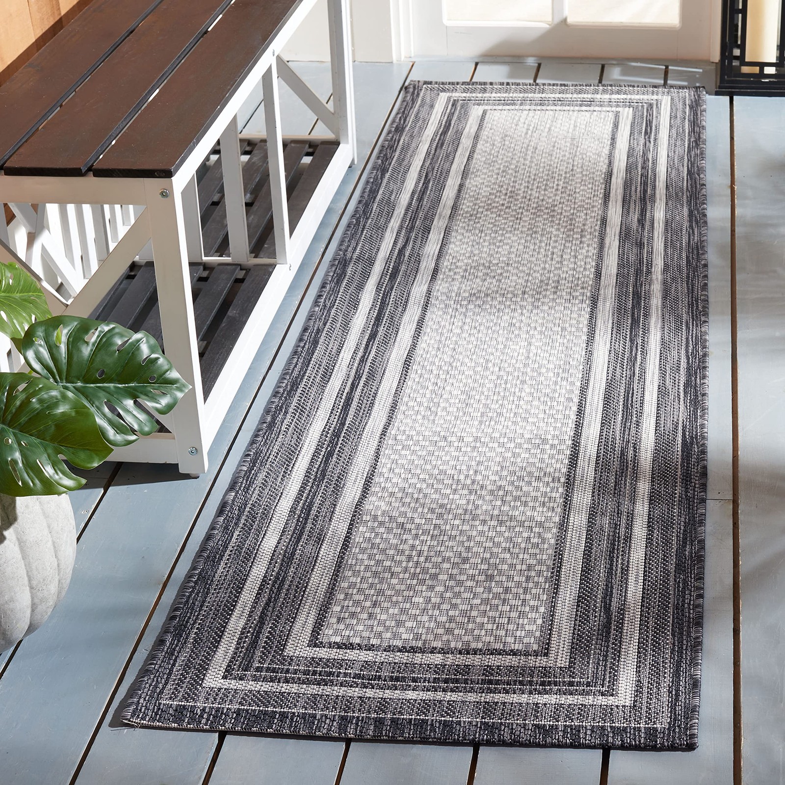 Courtyard Collection 2’3′ x 8′ Light Grey/Black CY8475 Indoor/ Outdoor Patio …
