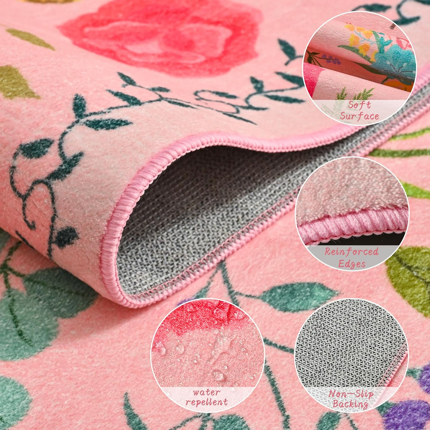 5X7 Area Rug for Living Room,Washable Rugs for Bedroom Dorm,Pink | Floral Rugs w
