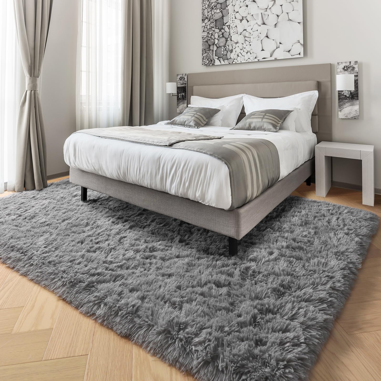 PAGISOFE Grey Fluffy Area Rug 4×6 Shag Rug for Bedroom Living Room