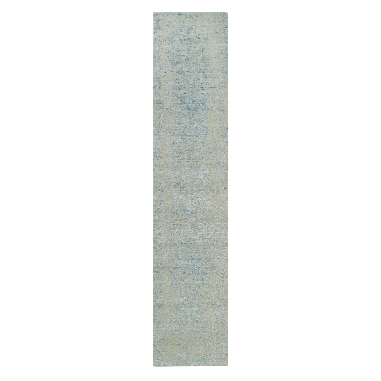 2’6″ x 12′ Gray Modern Jacquard Hand Loomed Wool and Silk Runner Rug R65193