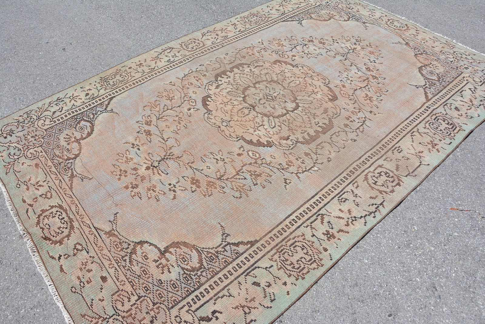Turkish Vintage Large Rug 5,6×8,6 ft, Brown Wool Rug