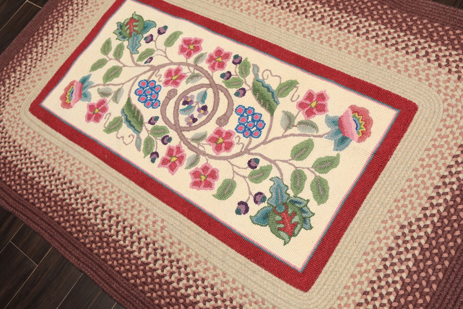 Vintage 4×6 Hand Braided Wool Ivory Transitional Floral Handmade Oval Rug