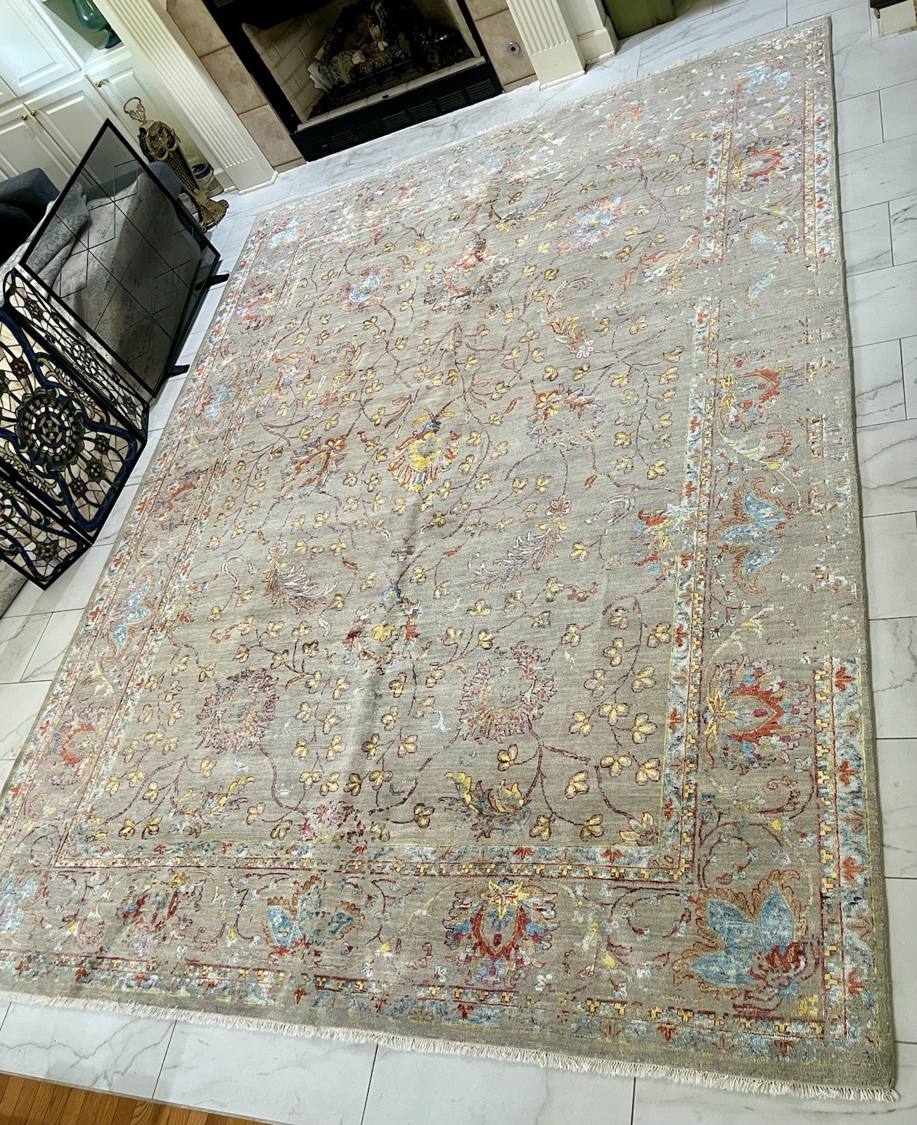 PASARGAD Transitional Abstract Floral Hand-Knotted Silk 9×12 Rug MSRP $11,132