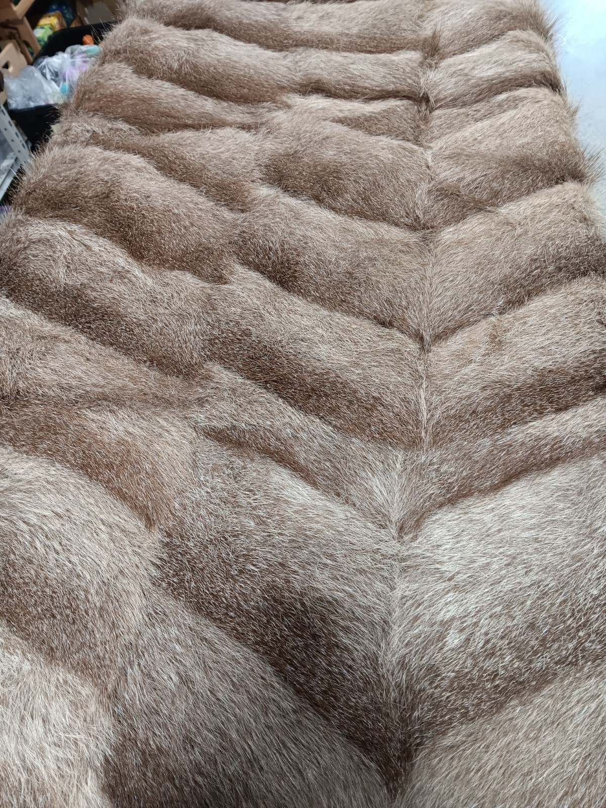 LARGE 73″ X 80″ GOAT PELT THROW* – BROWN HERRINGBONE | *LOCAL PICKUP ONLY