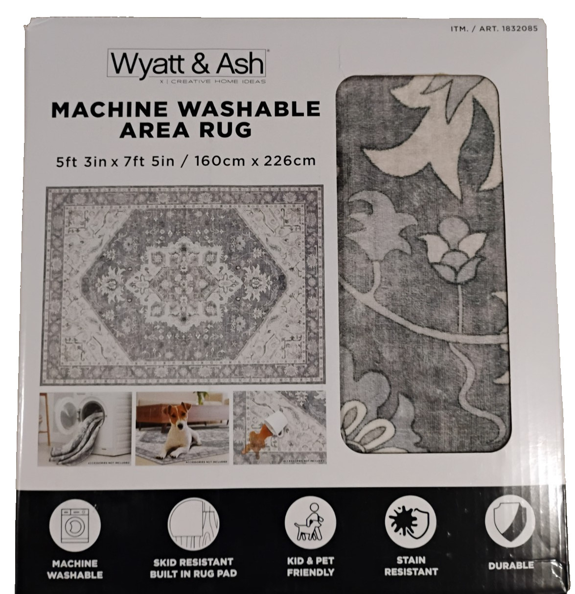 Wyatt & Ash Machine Washable Darya Indoor Area Rug 5 ft 3 in x 7 ft 5 in New