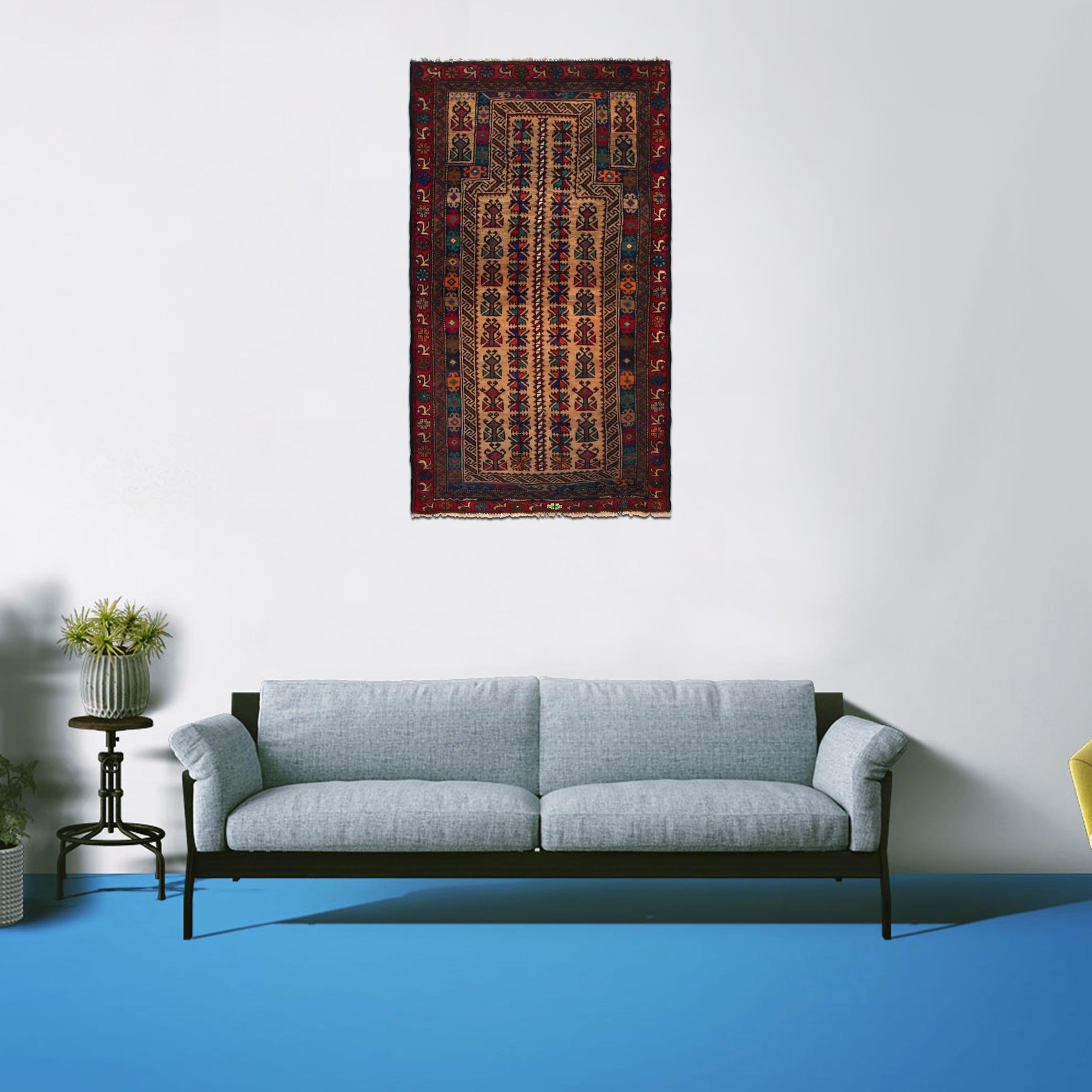 Tribal Area Rug Afghan Prayer Carpet 100% Woolen Rug, Handmade 2’8×4’8 ft G35863