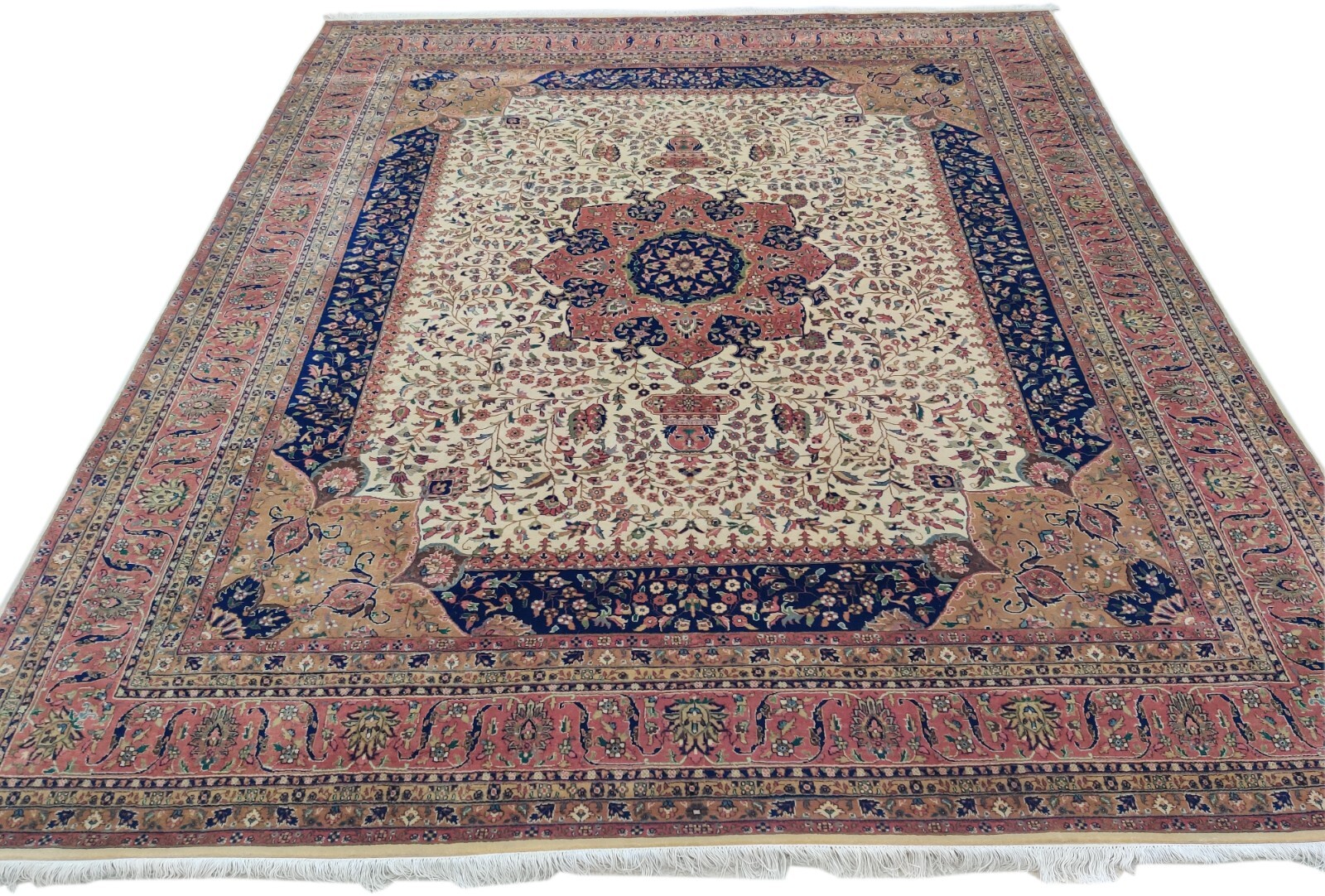 250×300 cm Wool Traditional Handmade Area Rugs Medallion Beige Rust Knotted Rugs