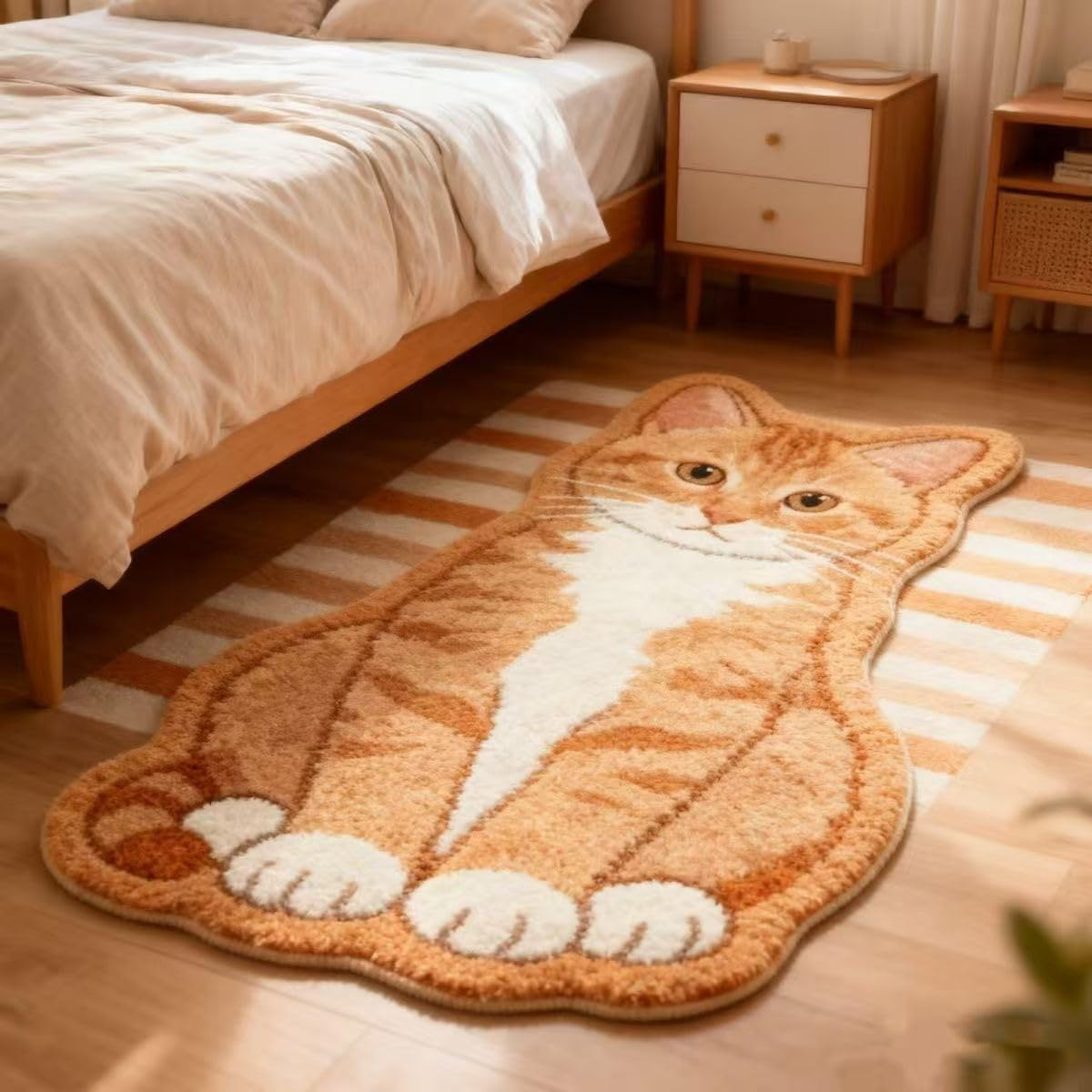 Cat Area Rugs for Bedroom Bathroom Room, Small Cute Irregular Shaped Rug Funny C