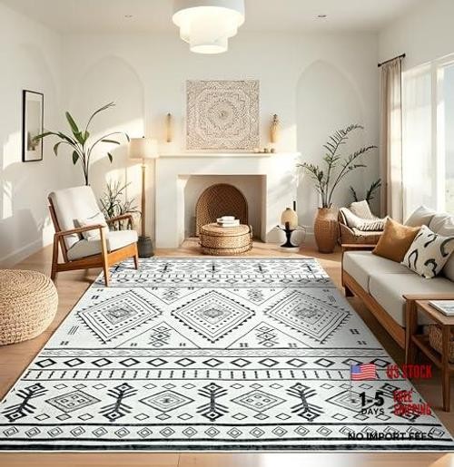 Modern Boho Rugs for Living Room 5×7, Non Slip Transitional Area Rugs for