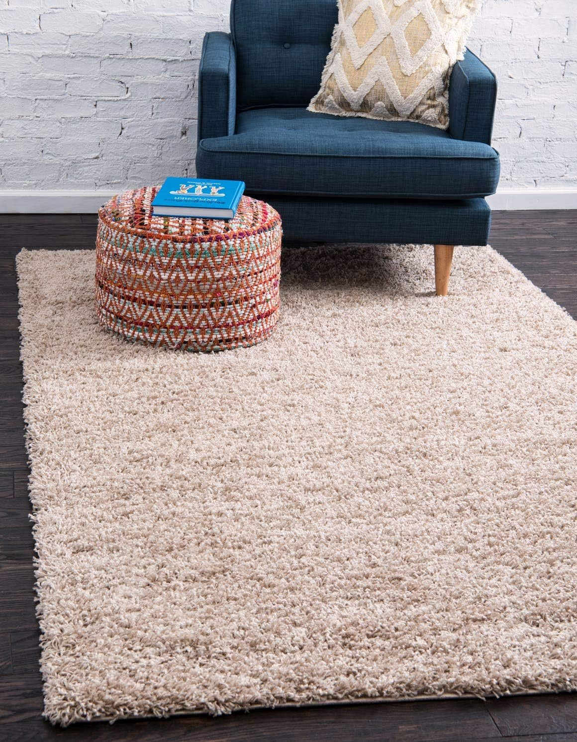 Taupe Solid Shag Area Rug – 7′ 10″ x 10′ Rectangle for Cozy Spaces