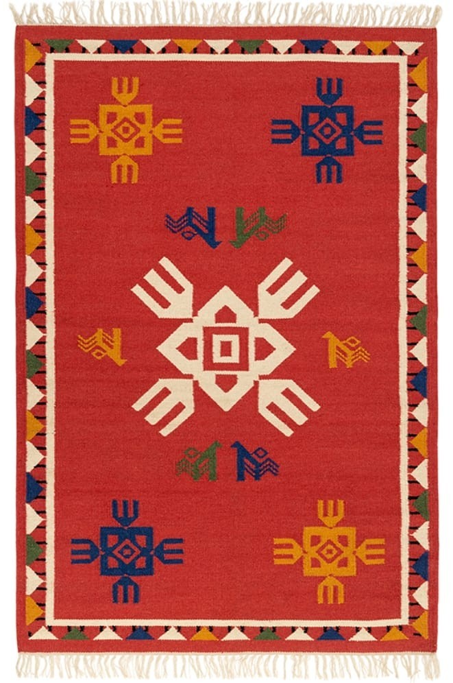 Hand Made Wool Rug Southwest Style Vintage Native American Aztec Large Area Rug