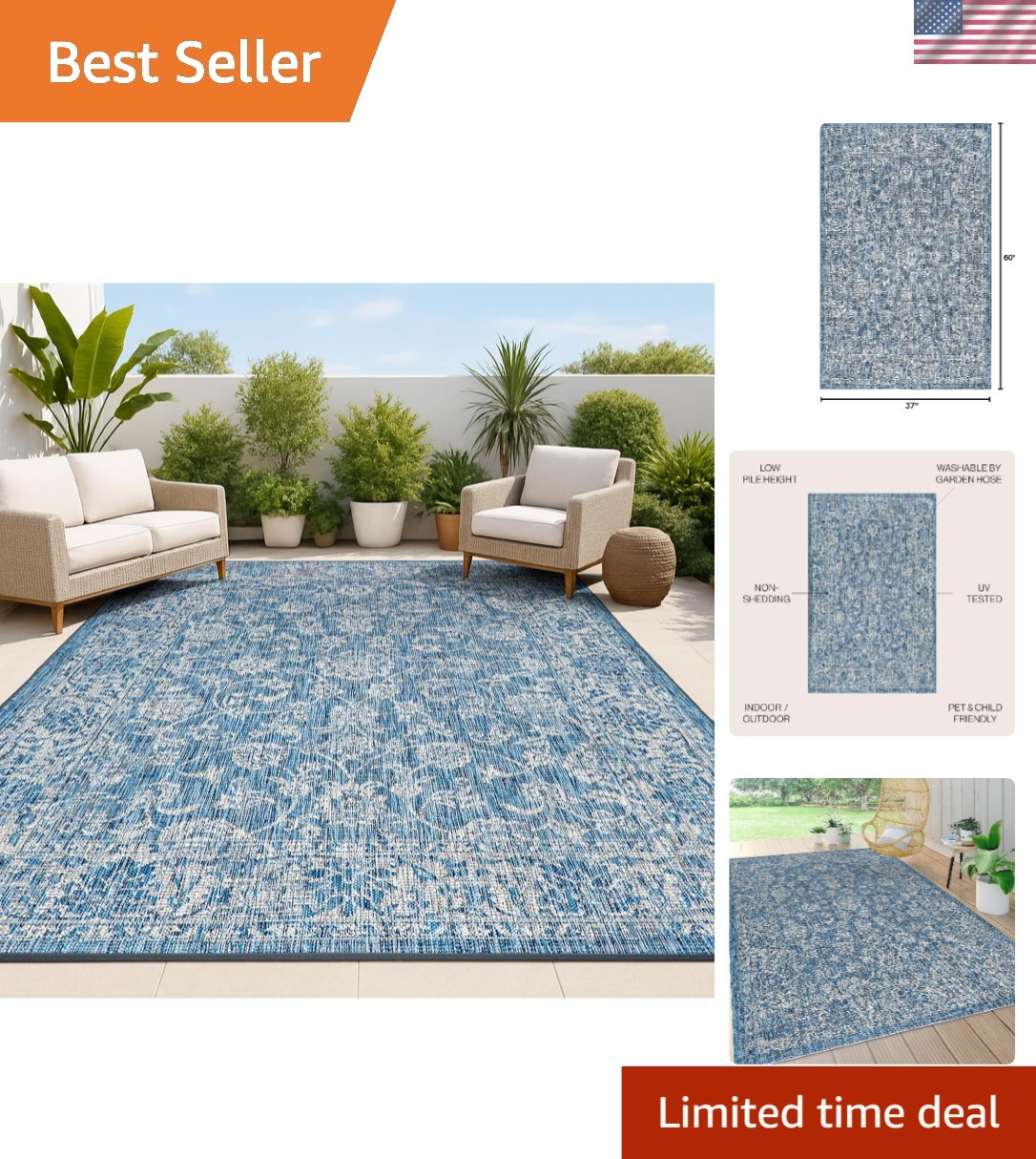Bohemian Textured 3X5 Indoor/Outdoor Rug – Perfect for High Traffic Areas