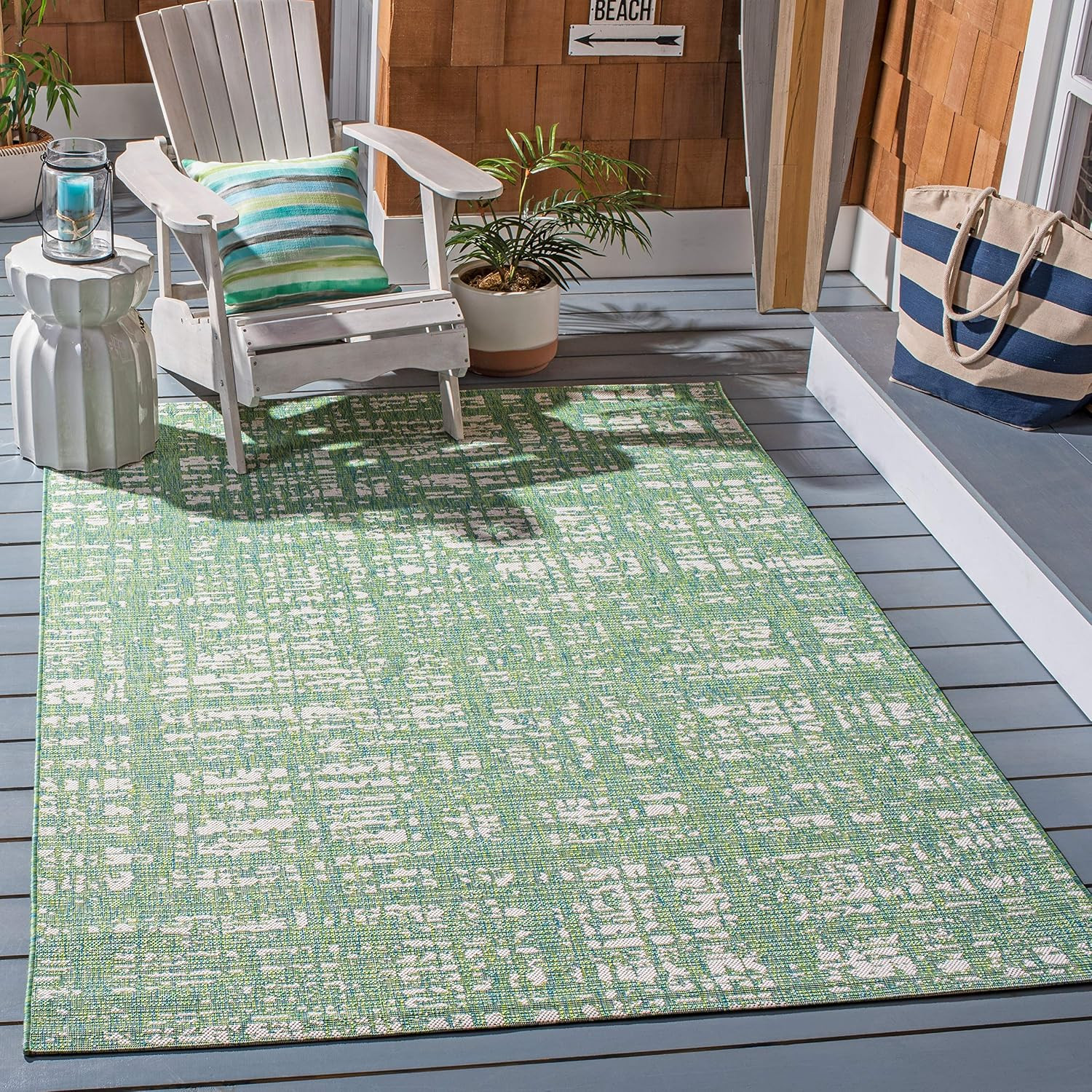SAFAVIEH Courtyard Collection 9′ X 12′ Green Blue/Ivory CY8451 Indoor/ Outdoor W