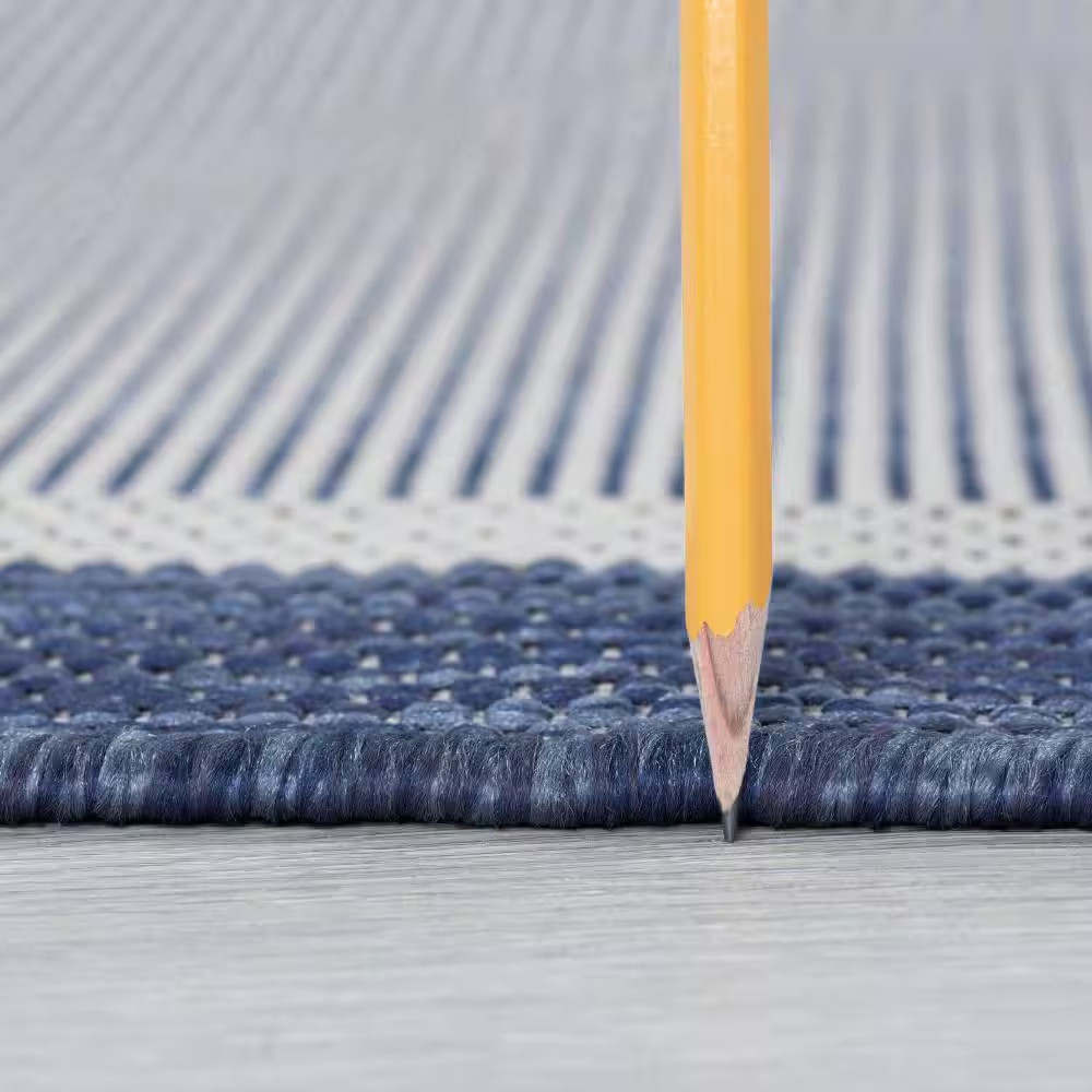 Eco Solid Border Navy 3 Ft. X 10 Ft. Indoor/Outdoor Runner Rug