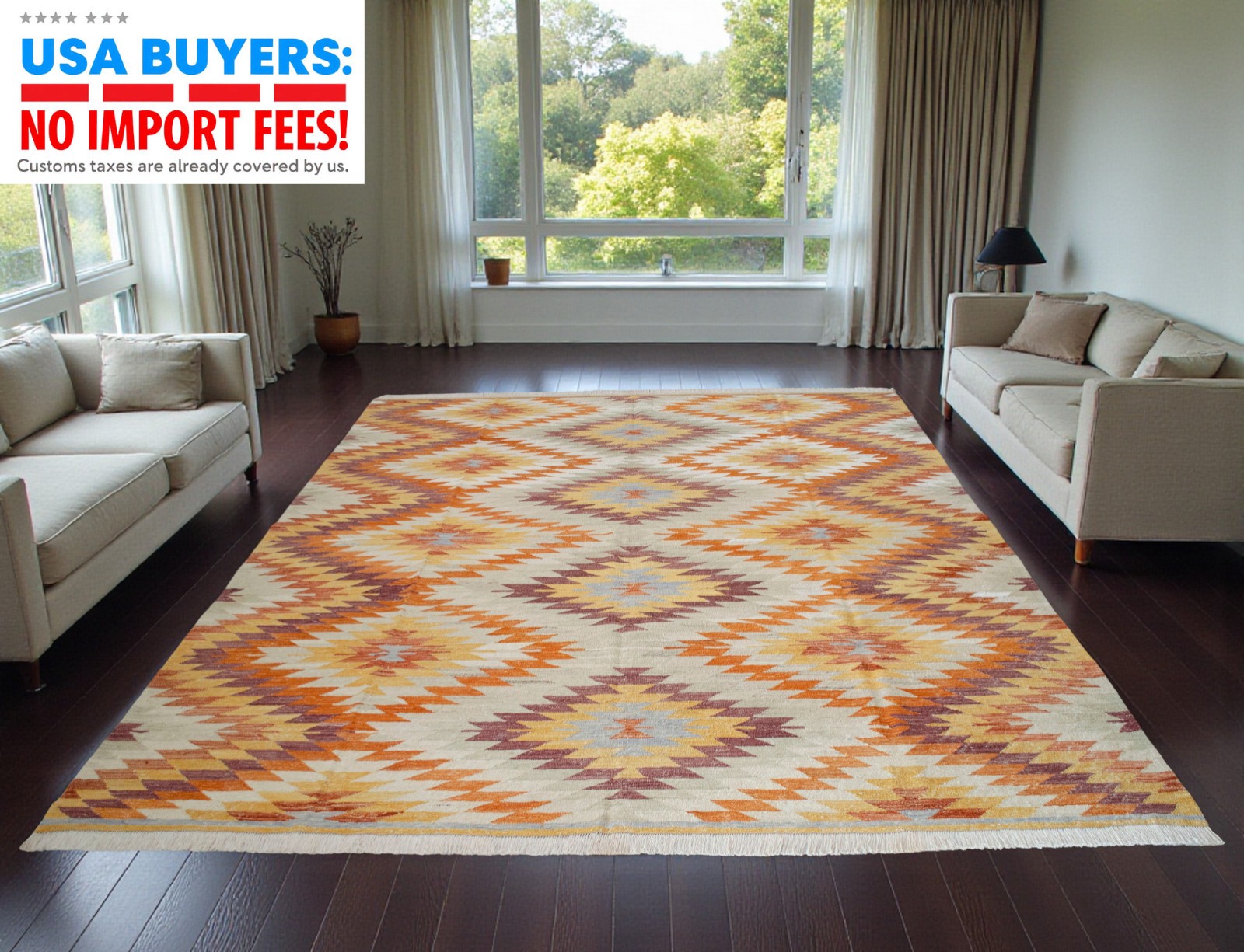 Oversize HandWoven Turkish Rug Kilim Diamond Design XL Area Size Rug 9×11 ft apr