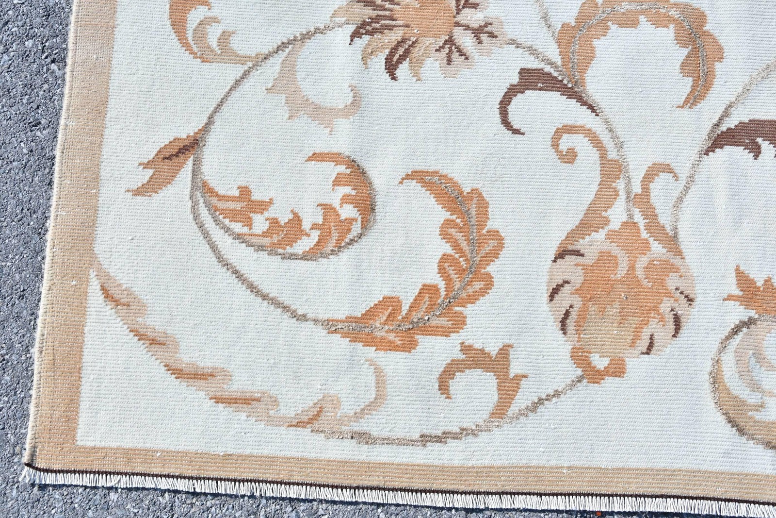 Rug, 5,7×7,7 ft Vintage Rug, White Polka dot Rug Wool