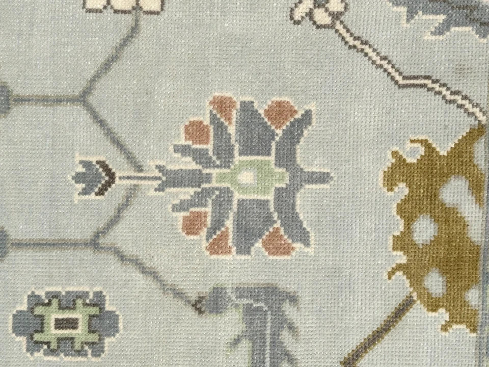 Hand Knotted Oushak Rug Gray Wool Area Rug Turkish Vintage Carpet