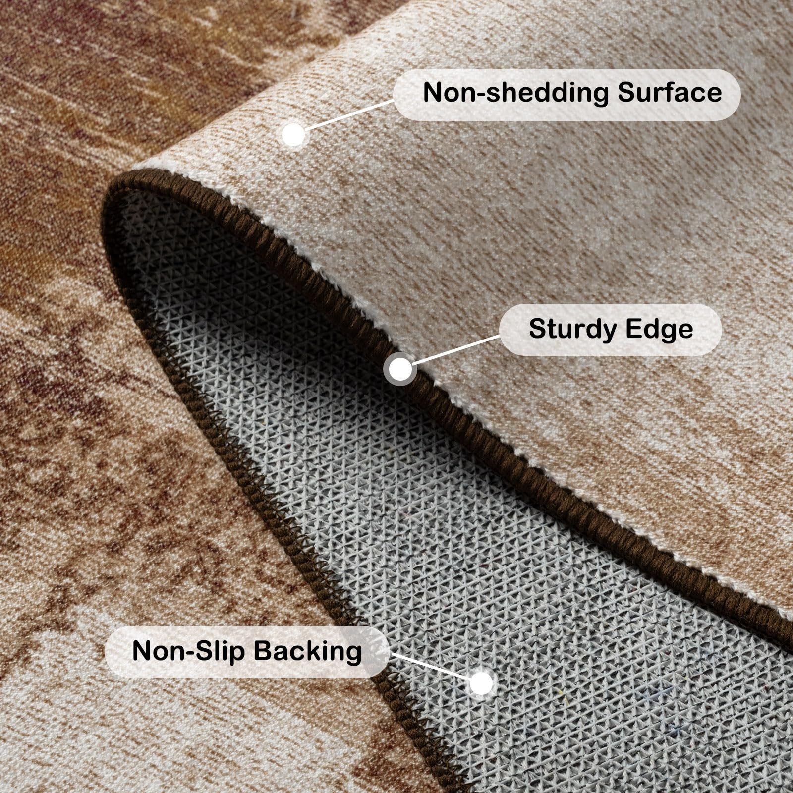 Living Room Rug, 5×7 Rug Modern Abstract Washable Rugs Brown Foldable Faux Wo…