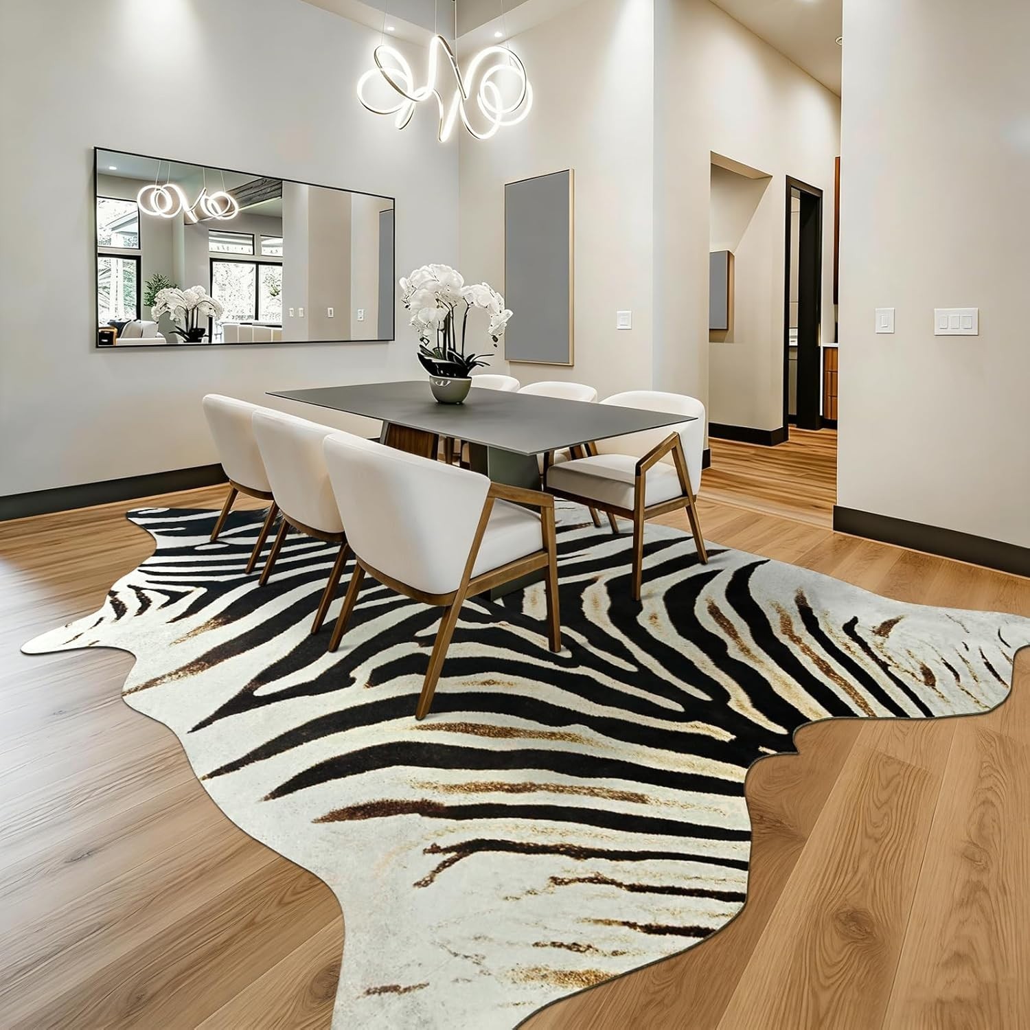Zebra Print Area Rug – Black and White – 5.2 x 6.2 ft