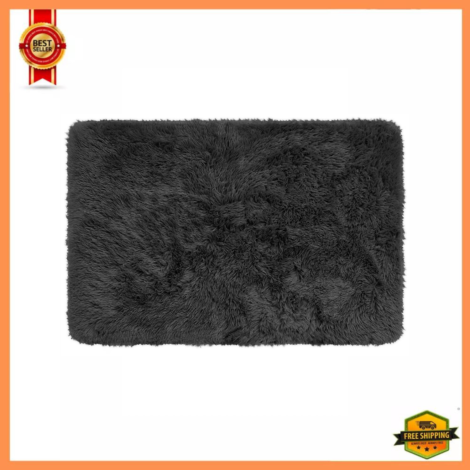 Mainstays Solid Black Fluffy Shag Faux Fur Area Rug, 36 in x 56 in