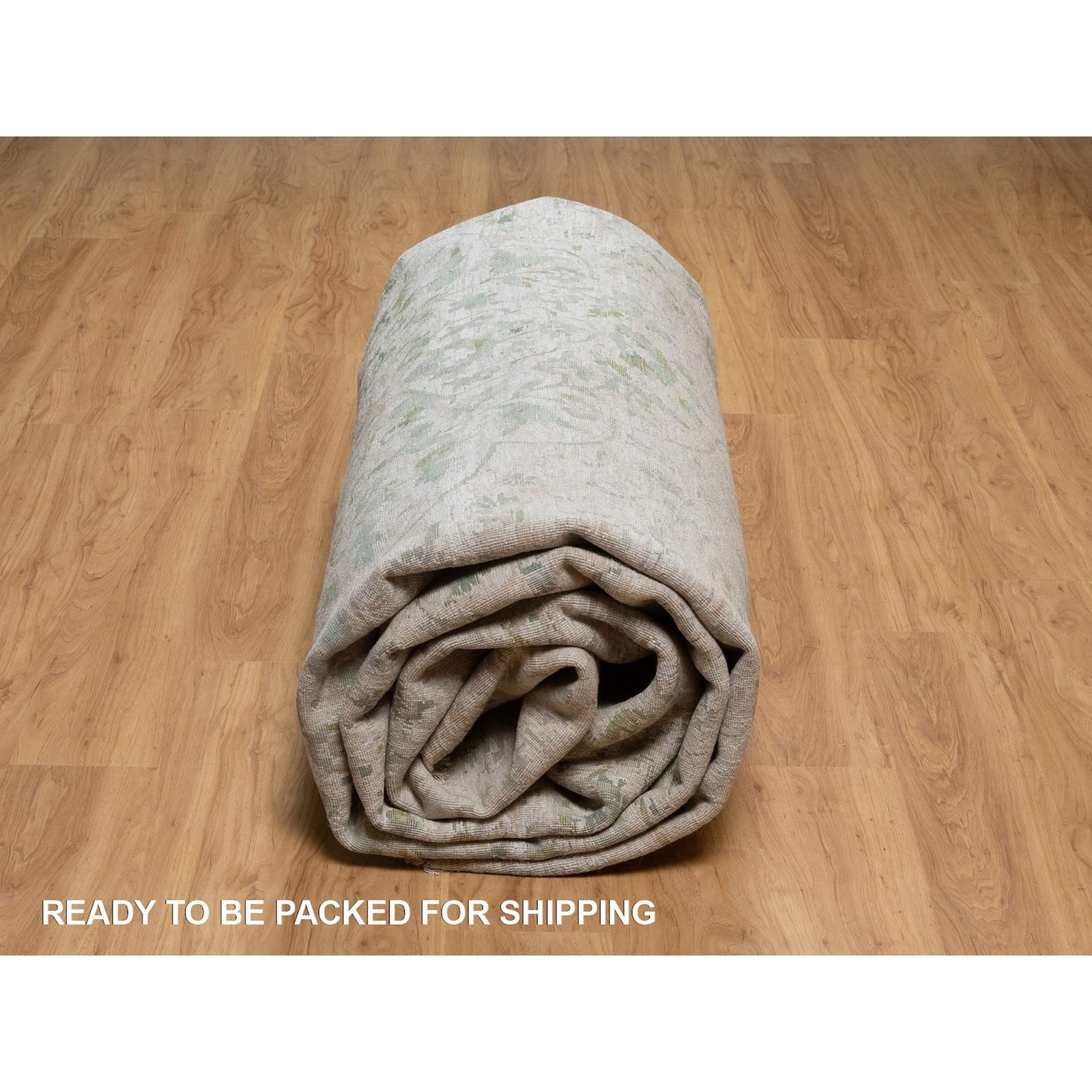 11’10″x15’1″ Green Erased Medallion Design Hand Knotted Wool & Silk XL Rug 92462
