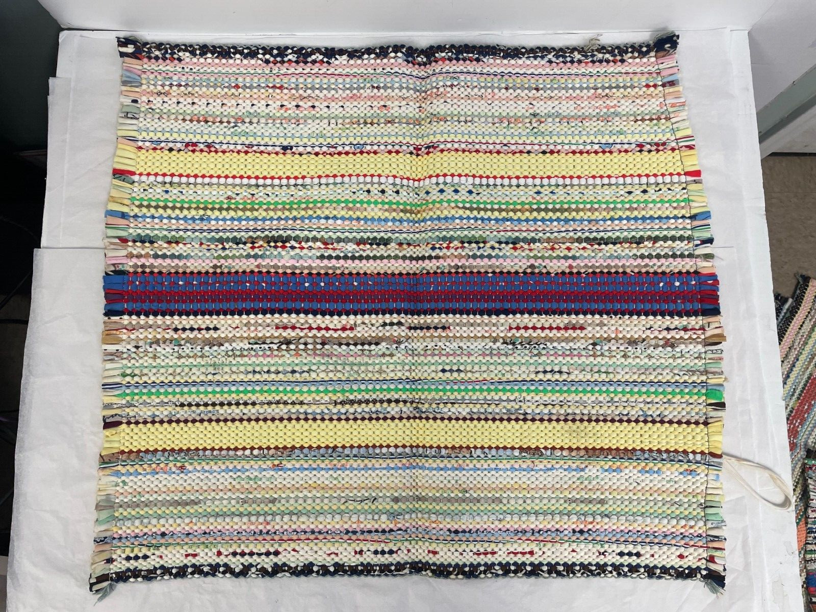 Vintage Multi-Color Red Blue Yellow Hook Rug Kitchen Throw Decorative 23×26″