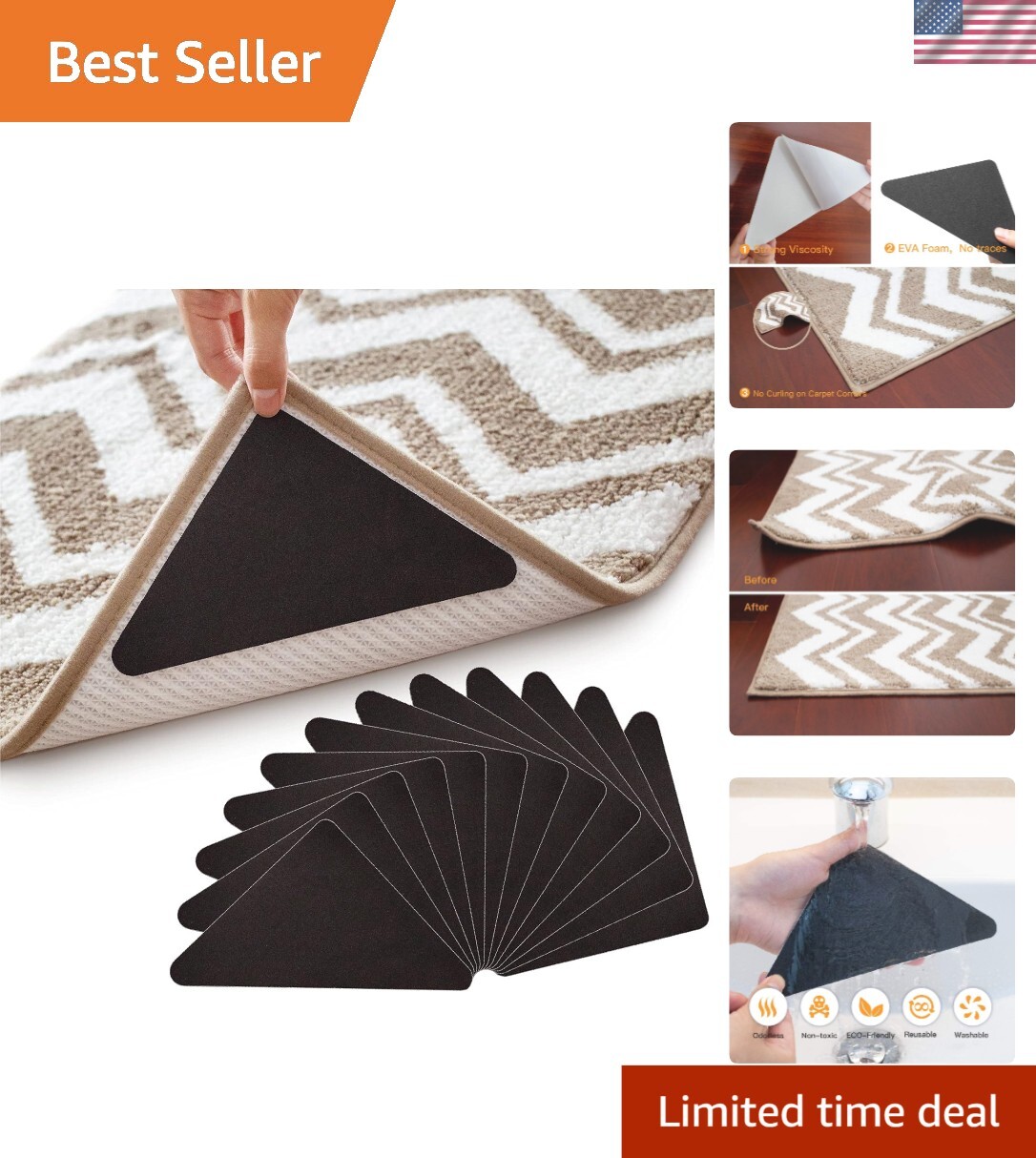 12-Pack EVA Foam Rug Grippers – No-Stick, Hardwood Safe Non-Slip Solution