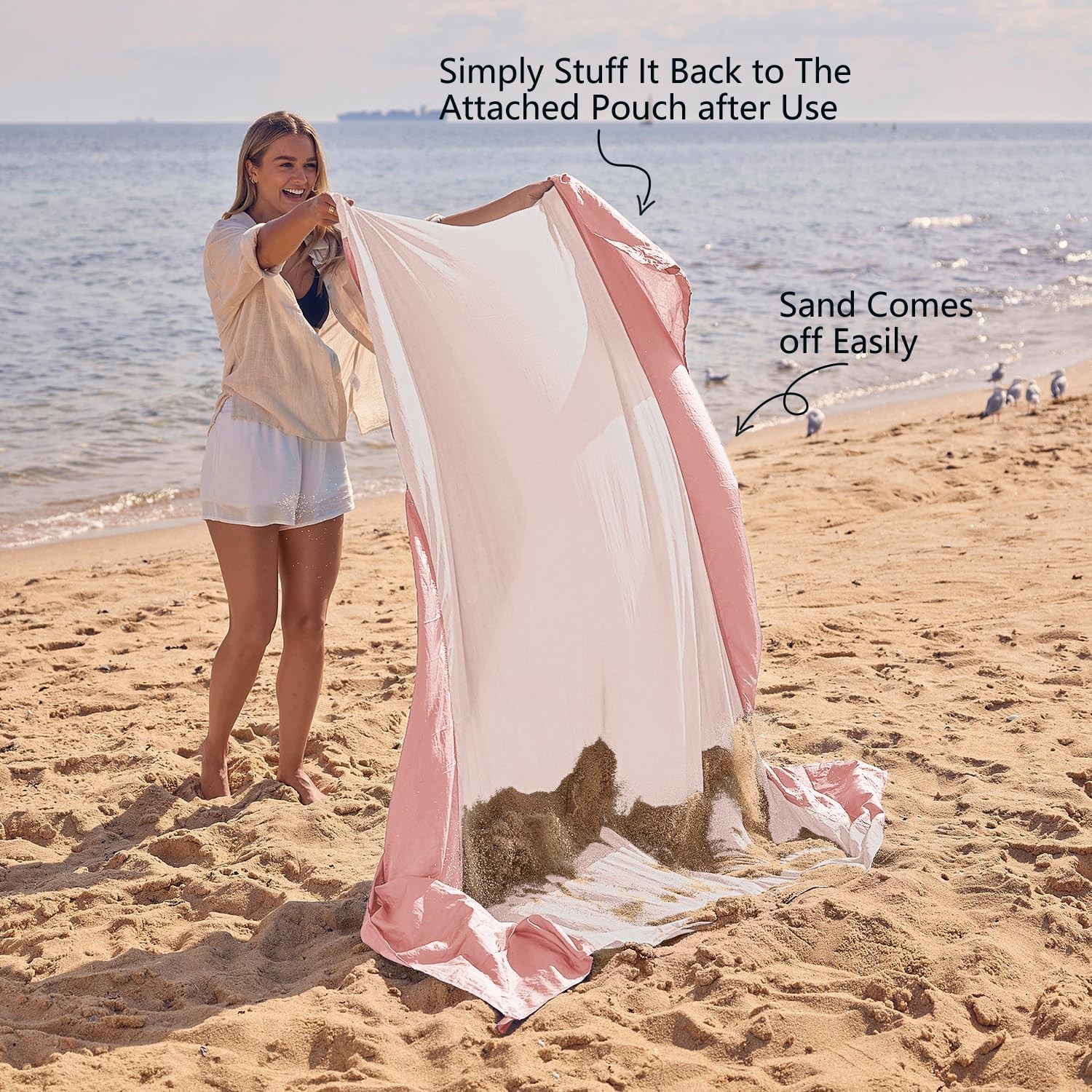 WEKAPO Beach Blanket Sandproof Waterproof, 9×10 FT (1～8 person), Pink