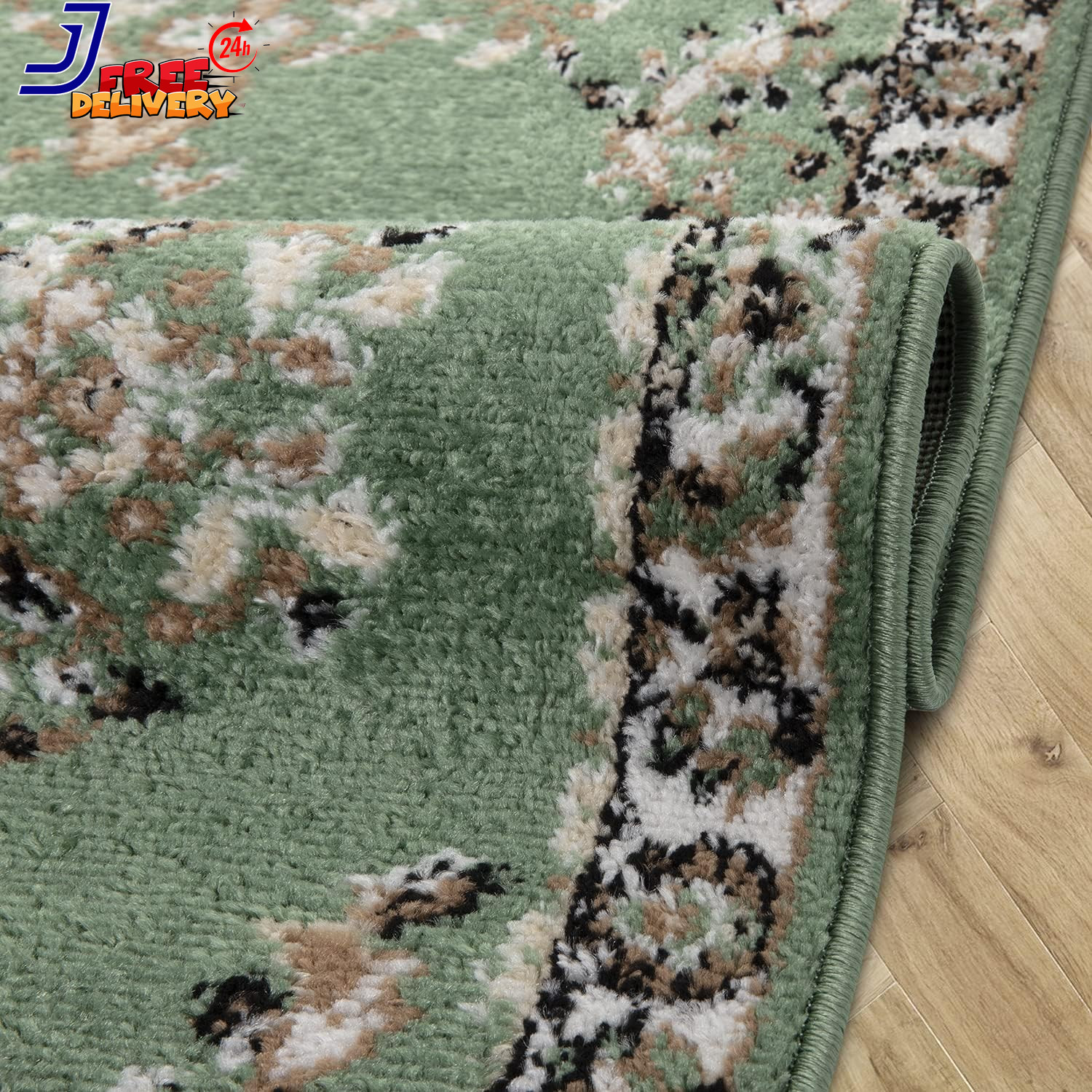 Oriental 2X7 Traditional Medallion Indoor Runner Rug Siesta Green Beige 2′ X 7′