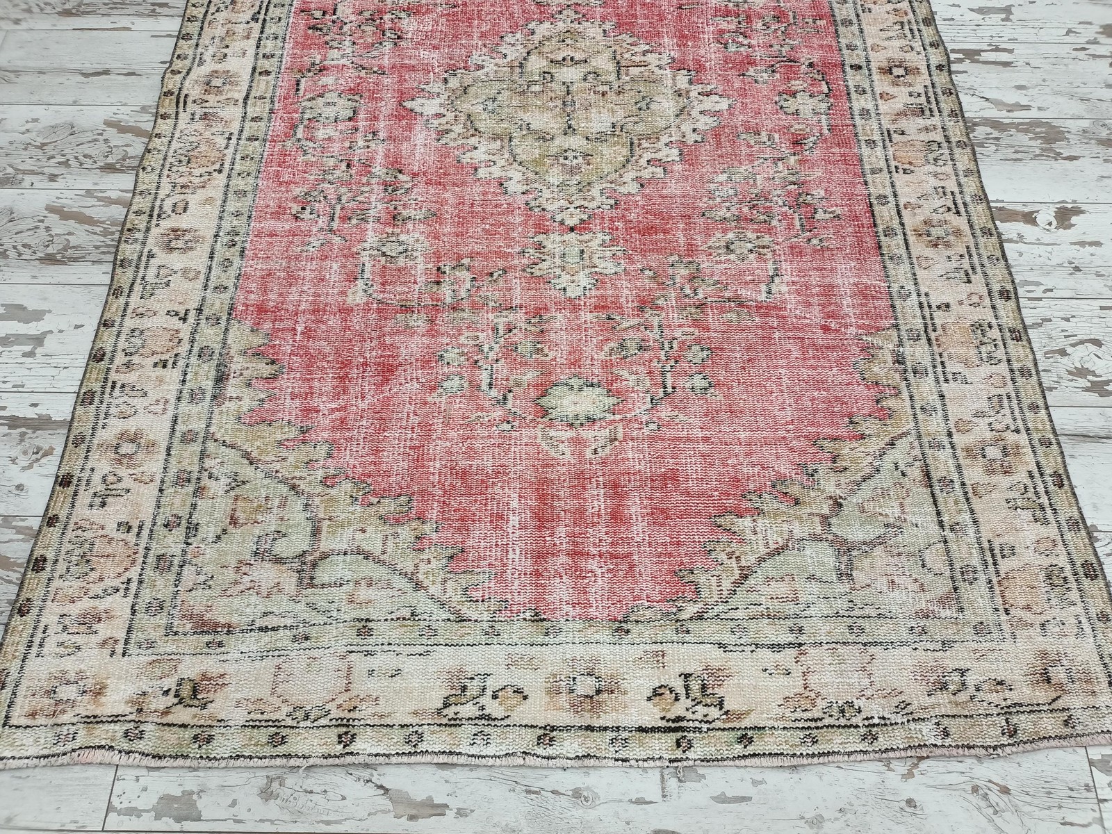 Vintage Oushak Rug Handmade Wool Turkish Framed Mudroom Heirloom 4.8×7.7