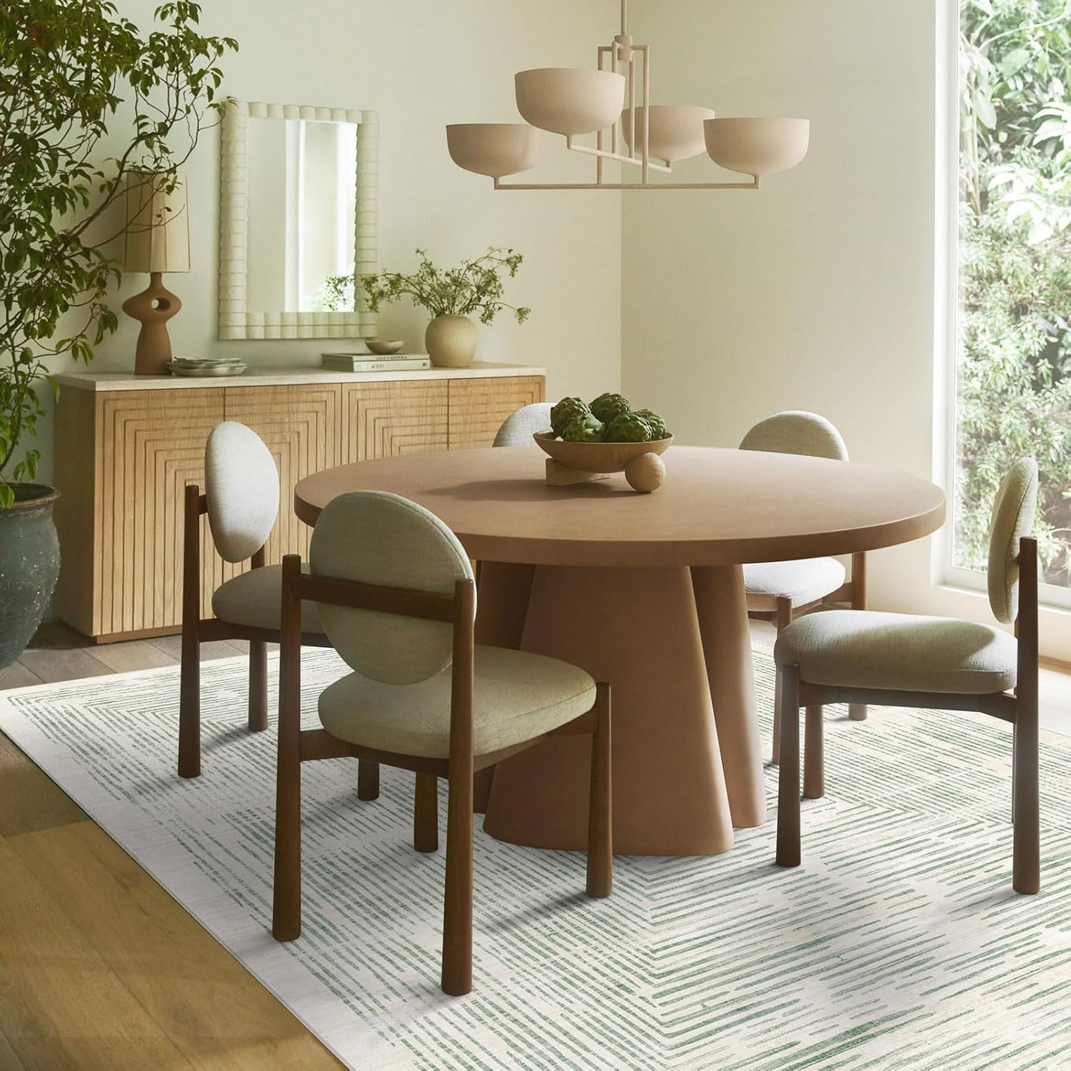 6X9 Area Rugs for Bedroom, Soft Washable Sage Green Lines Borderd Modern Abstrac