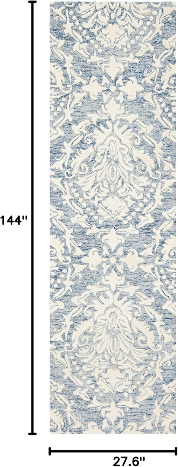 Blossom Collection 2’3″ x 12′ Blue/Ivory Handmade Wool Runner Rug
