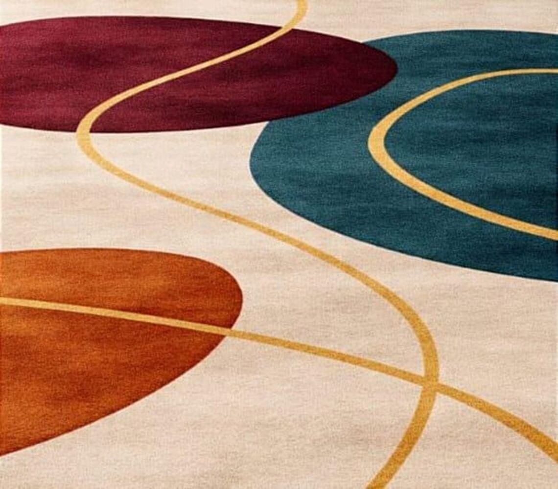 Hand Tufted Wool Area Rug, Abstract Geometric Handmade Design Area Carpet