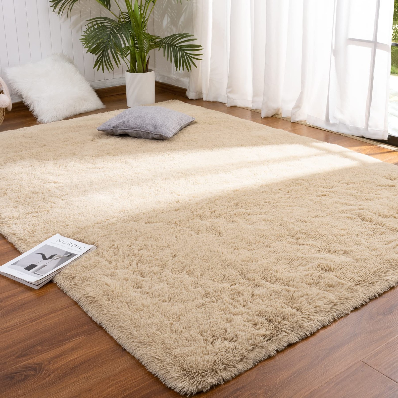 2X3 Rug Small Beige Rug Fluffy Rugs for Bedroom Kicthen 2 x 3 Feet Light Tan
