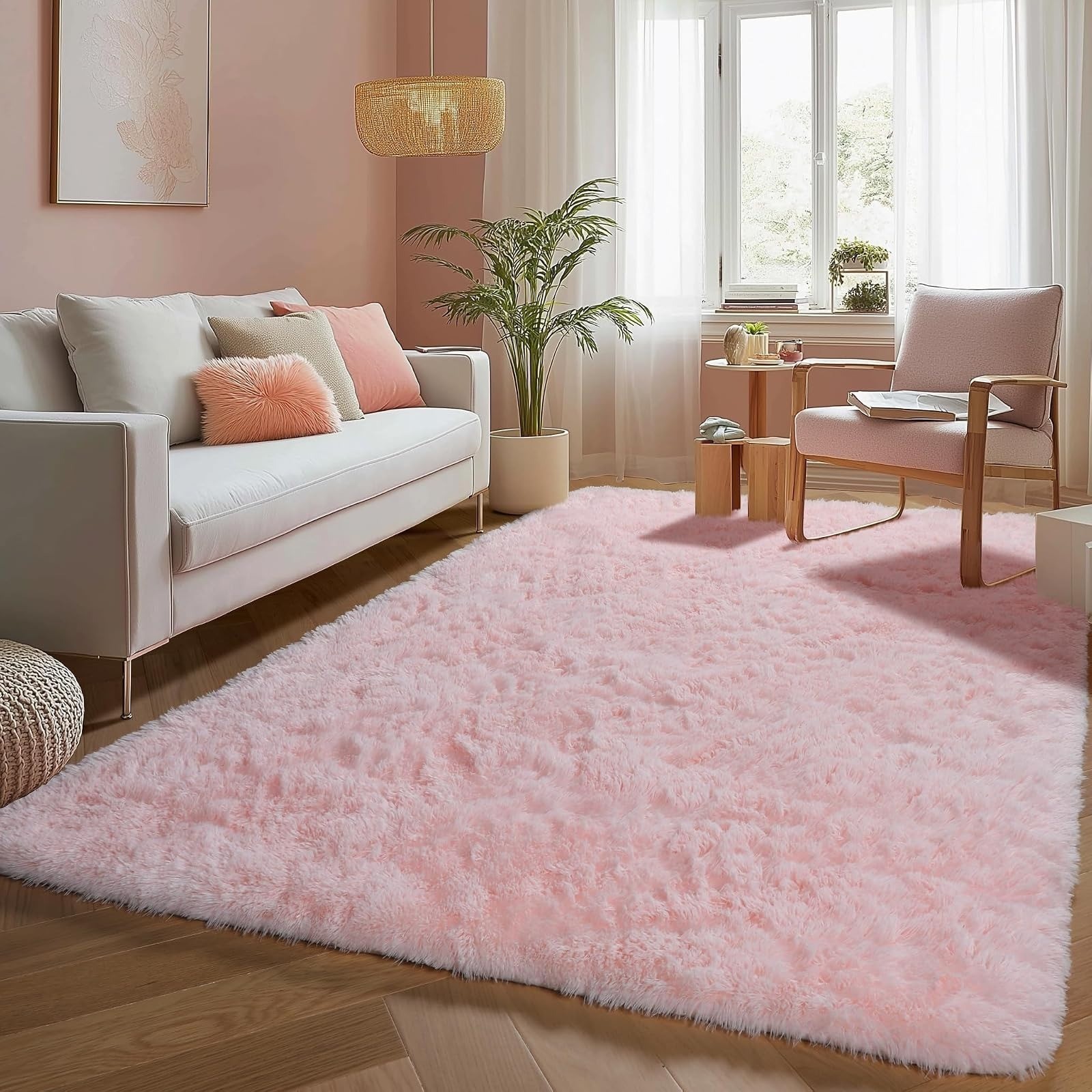 PAGISOFE Grey Fluffy Area Rug 4×6 Shag Rug for Bedroom Living Room