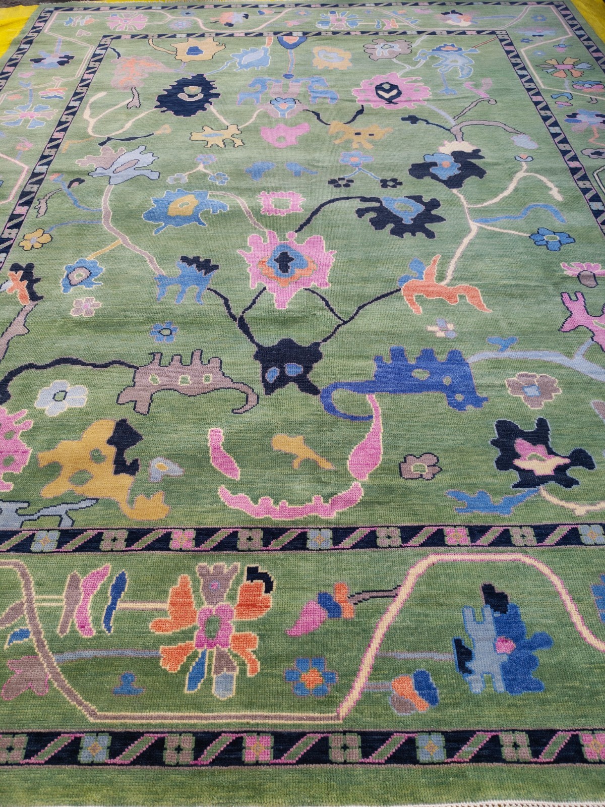 12×15 ft Green Turkish Oushak Rugs Hand Knotted Area Rugs For Livingroom Bedroom