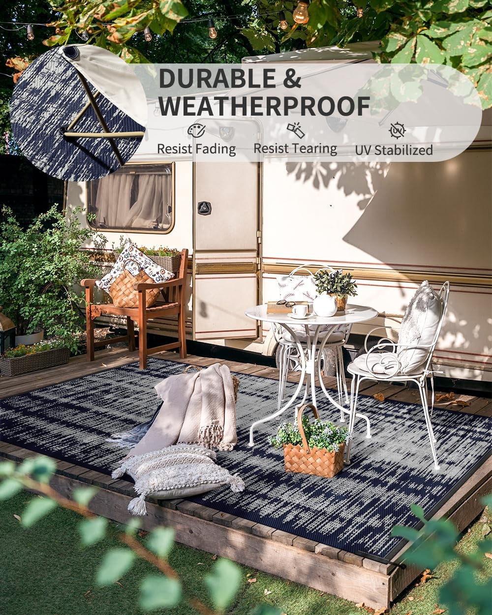 Outdoor Rug Waterproof 5×8 ft Outdoor Patio Rug Mat Reversible Plastic Straw …