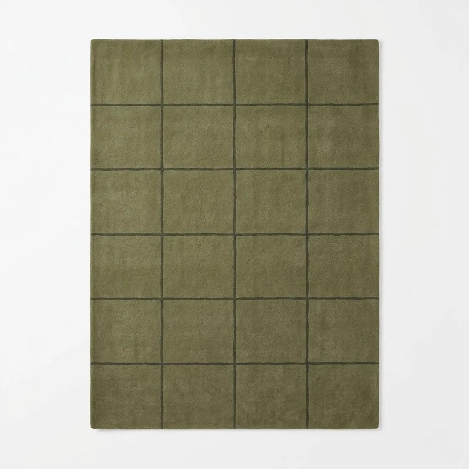 Hand Tufted Wool Rug Olive Green Modern Grid Area Rug for Living Room carpet