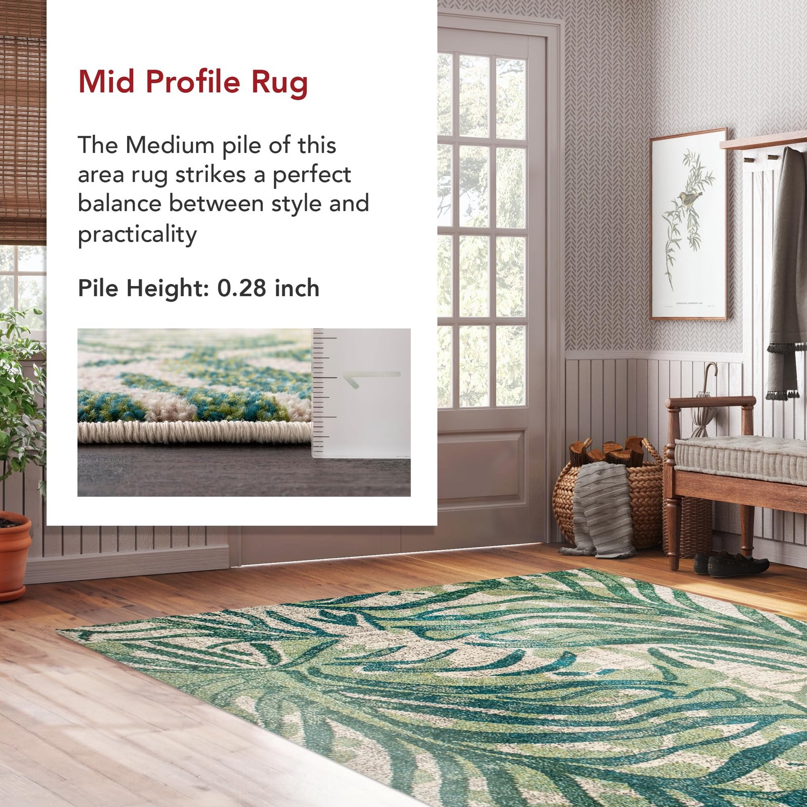 nuLOOM Cali Abstract Leaves Area Rug, 3′ x 5′, Green